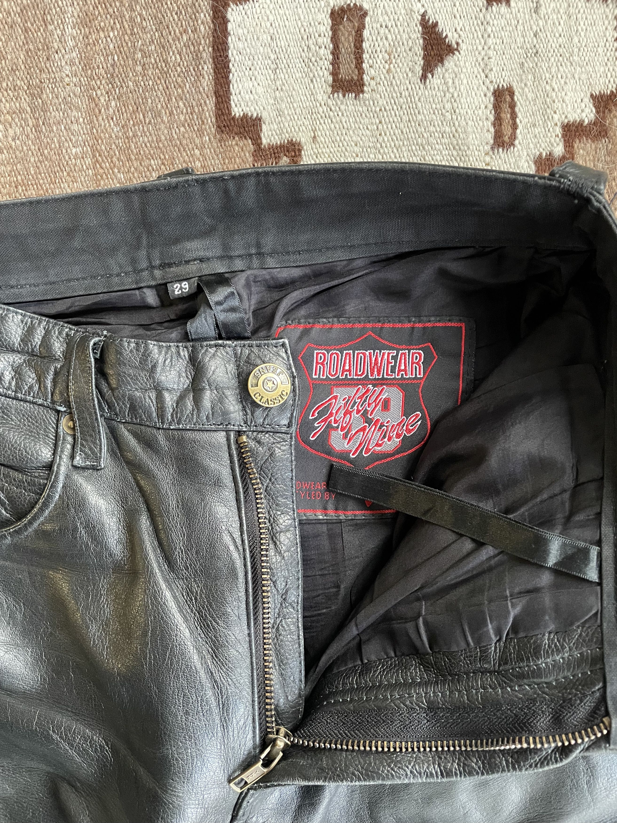 Leather Vintage Leather 90s Roadwear Biker Moto Pants 5652AC Size 29" - 5 Thumbnail