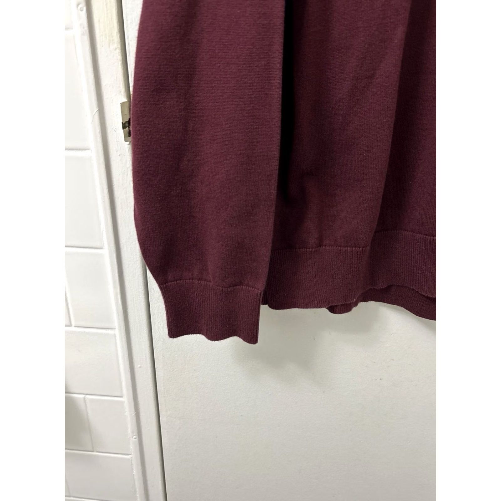 Lands' End Lands' End Mens Sweater V-Neck Pullover Burgundy 100% Cotton L Regular Long Sleeve Size US L / EU 52-54 / 3 - 6 Thumbnail