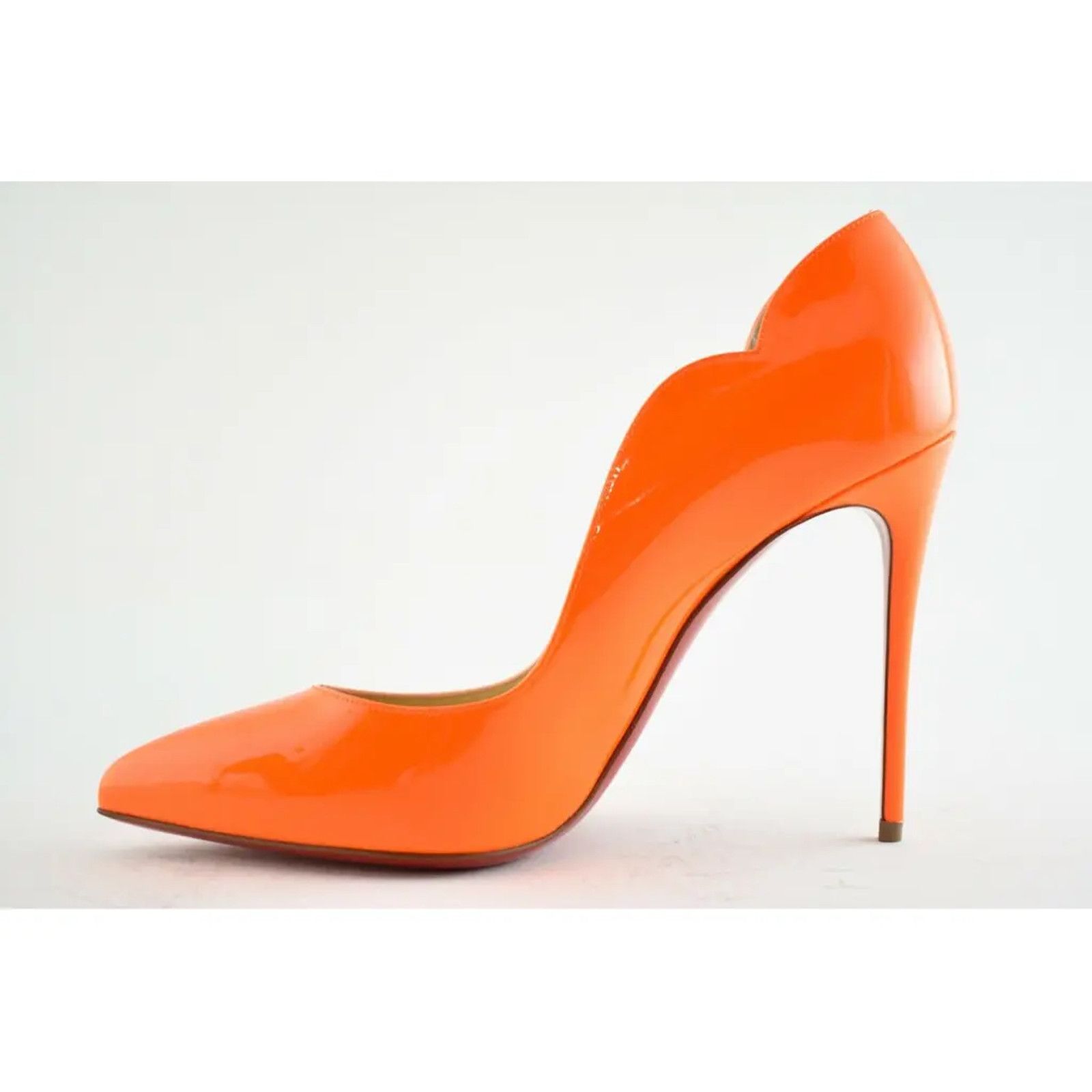 Christian Louboutin Hot Chick 100 Patent Fluo Fizz Orange Neon Heel Pump 36.5 Size US 6.5 / IT 36.5 - 8 Thumbnail