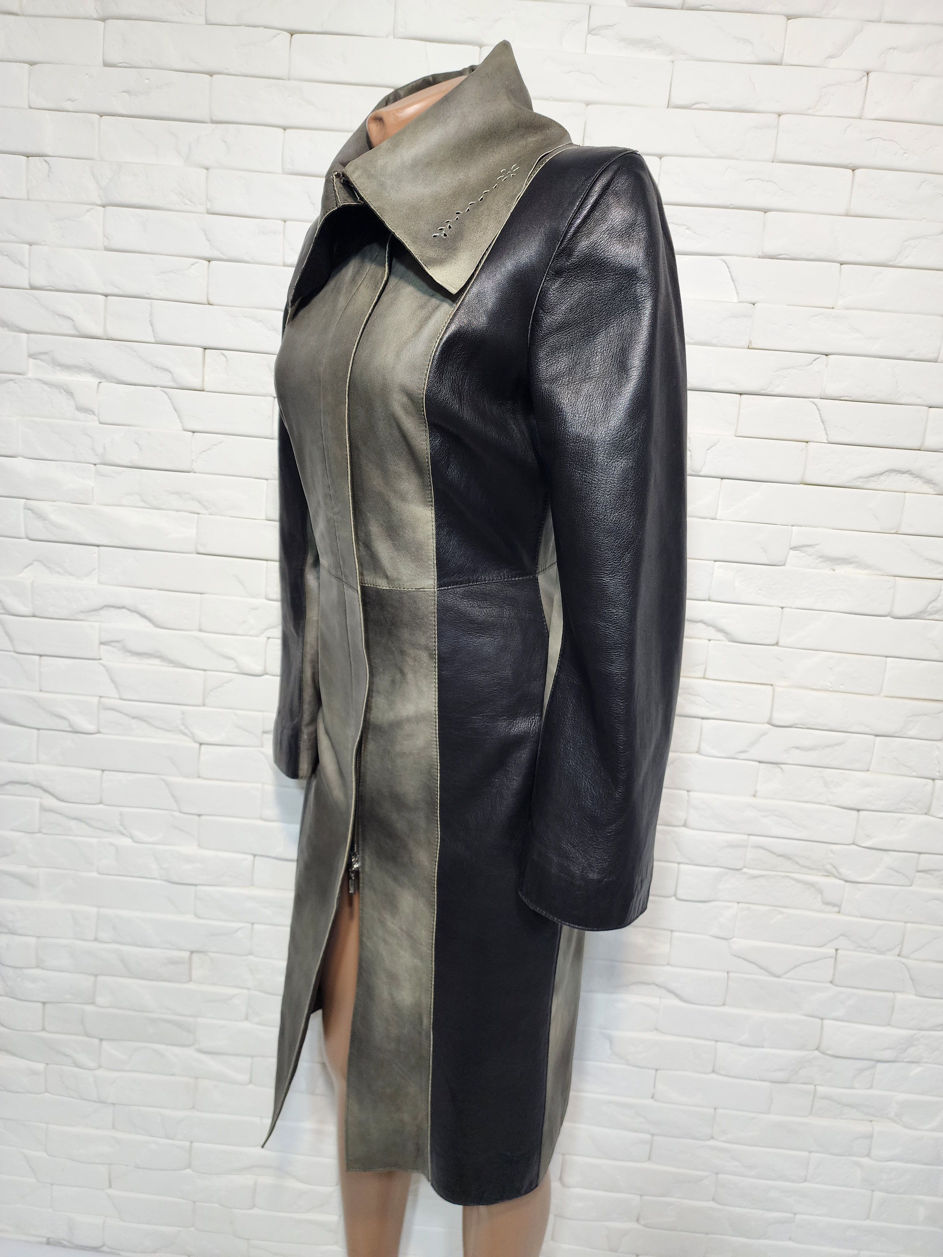 Genuine Leather Gray Black Leather Jacket: Women's Leather Coat. Size XS / US 0-2 / IT 36-38 - 2 Thumbnail