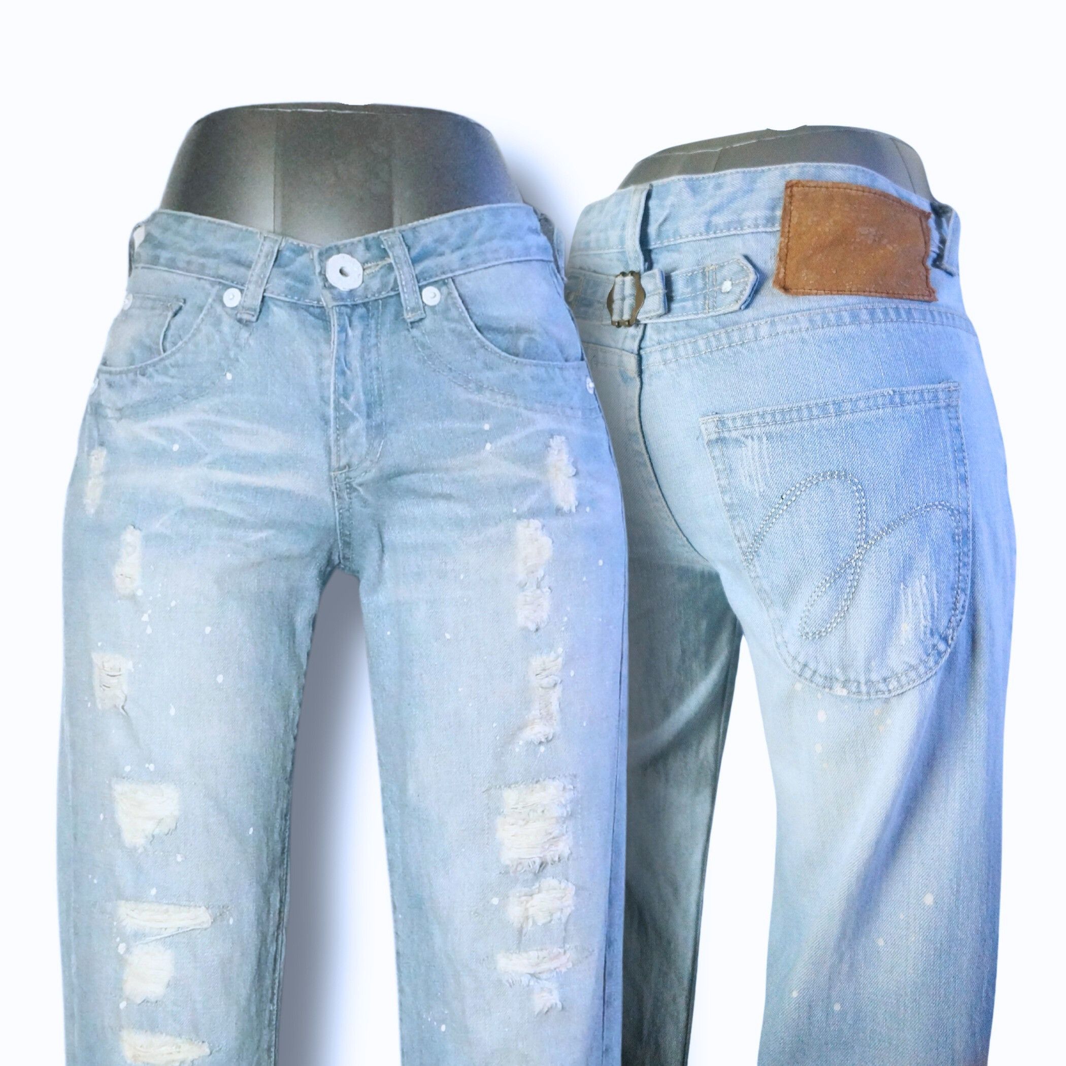 Japanese Brand MILI MILI Ripped And Paint Splattered With Cinch Back Jeans Size 27" / US 4 / IT 40 - 1 Thumbnail