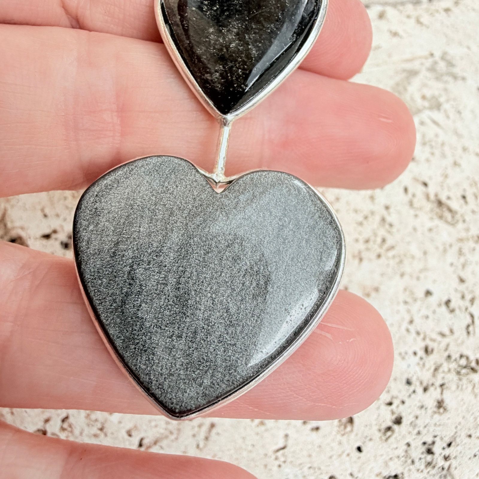 The Unbranded Brand Silver Obsidian Double Heart Pendant 925 Silver Overlayunb Size ONE SIZE - 3 Thumbnail
