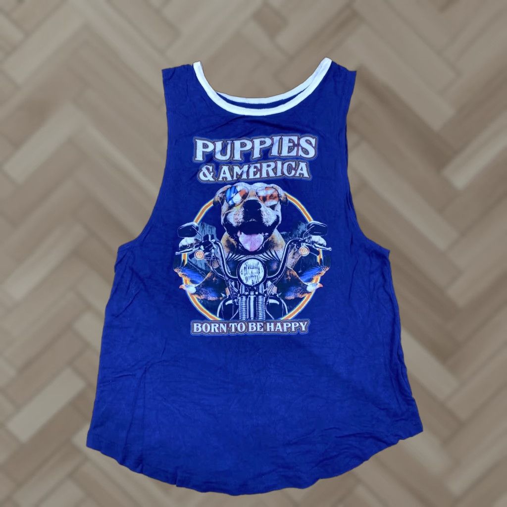 Born Puppies Make Me Happy Tank Top Puppies & America Dogs Blue One Size Sleeveless Women's Tank Top Boy/Girl? Size ONE SIZE - 1 Thumbnail