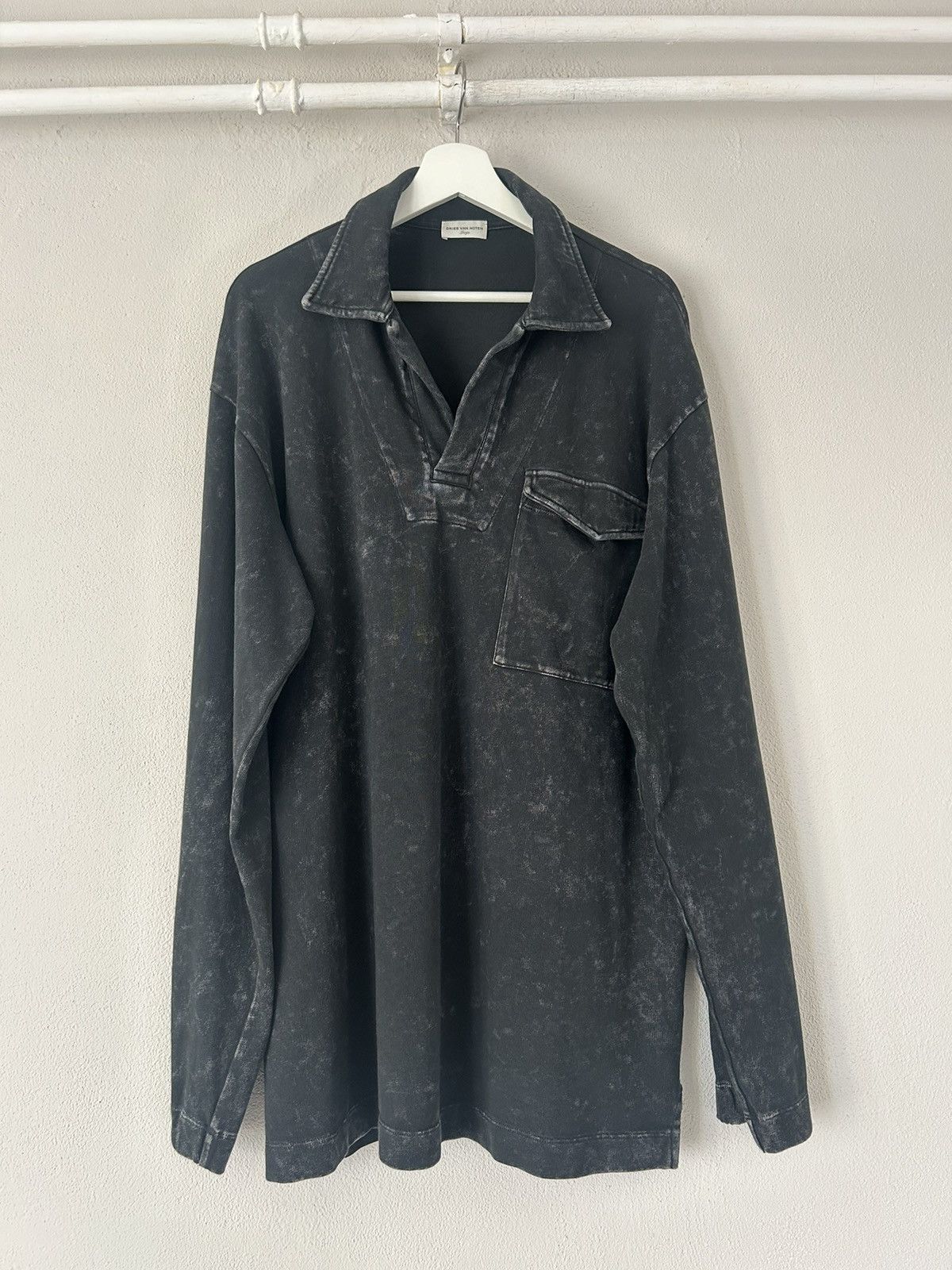 Dries Van Noten Oversized Vintage Washed Black Polo Sweater Size US M / EU 48-50 / 2 - 2 Thumbnail