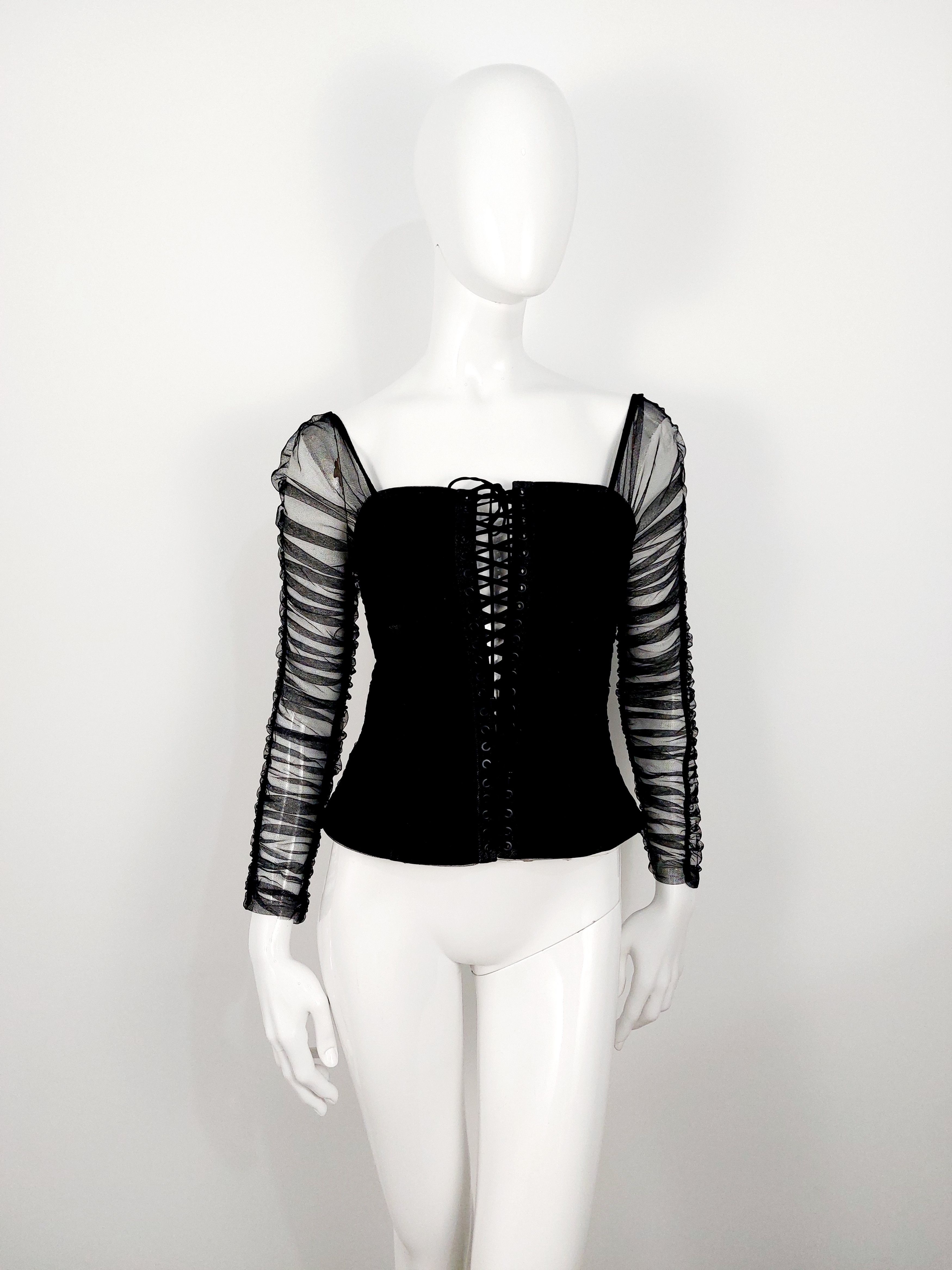 Miss Sixty Archive Y2K Miss Sixty Denim Tulle Sheer Mesh Corset Bustier Size S / US 4 / IT 40 - 2 Thumbnail