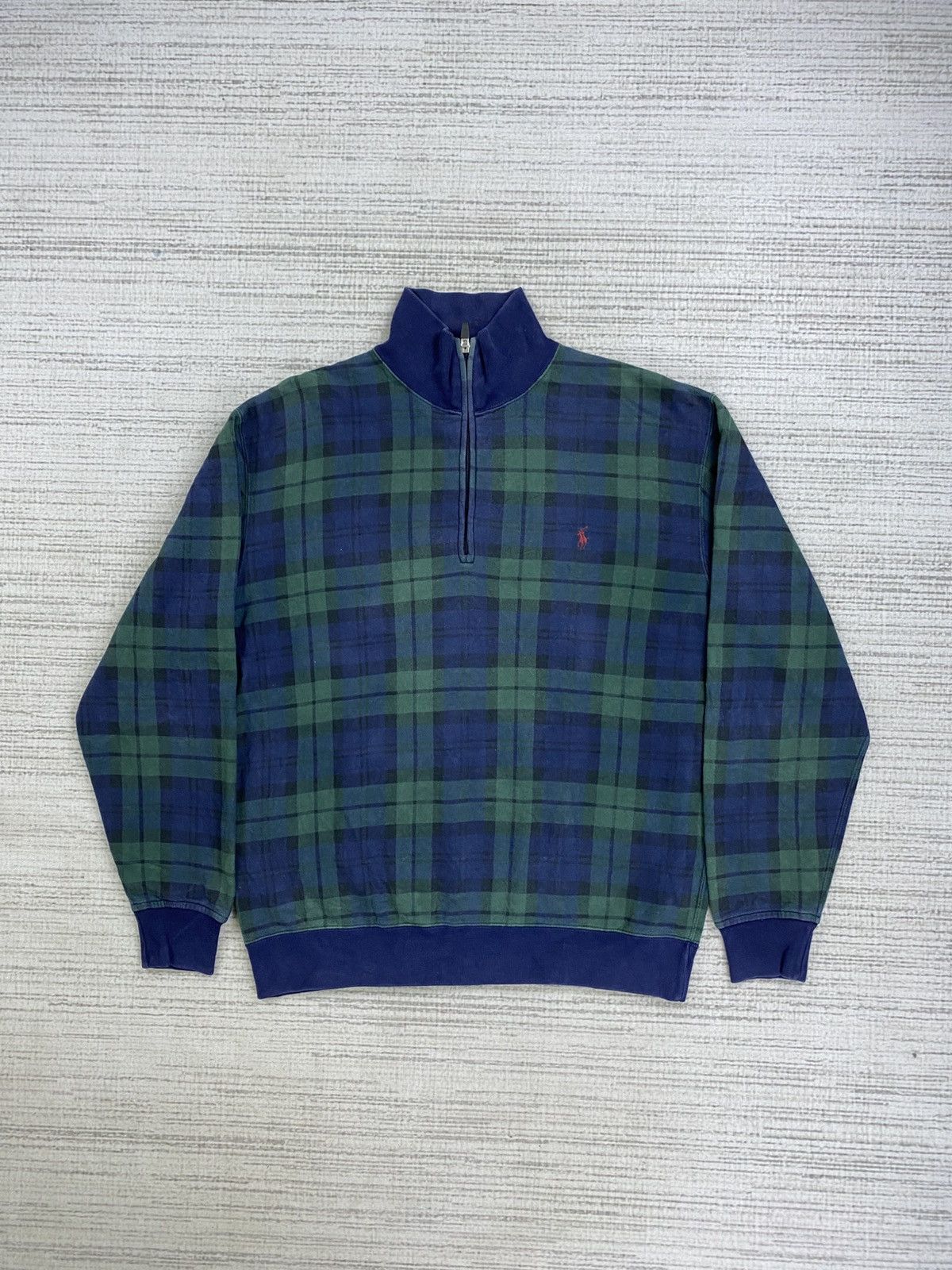 Polo Ralph Lauren Vtg Polo Ralph Lauren Green Plaid Jacquard Halfzipper Jacket Size US L / EU 52-54 / 3 - 1 Thumbnail