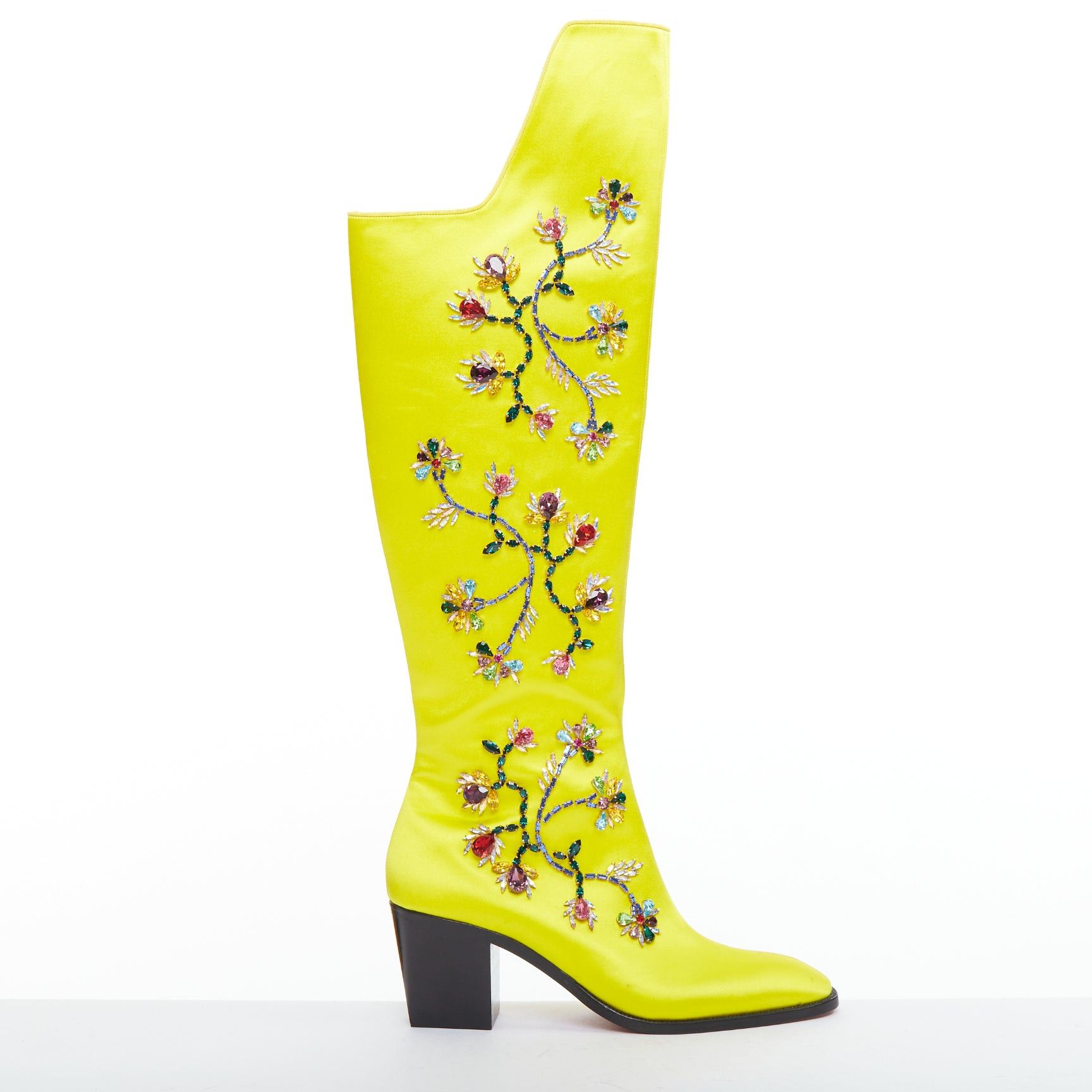 Christian Louboutin rare CHRISTIAN LOUBOUTIN Morgan Fleur 70 yellow satin blossom embellished western boots EU43 Size US 10 / EU 43 - 1 Thumbnail