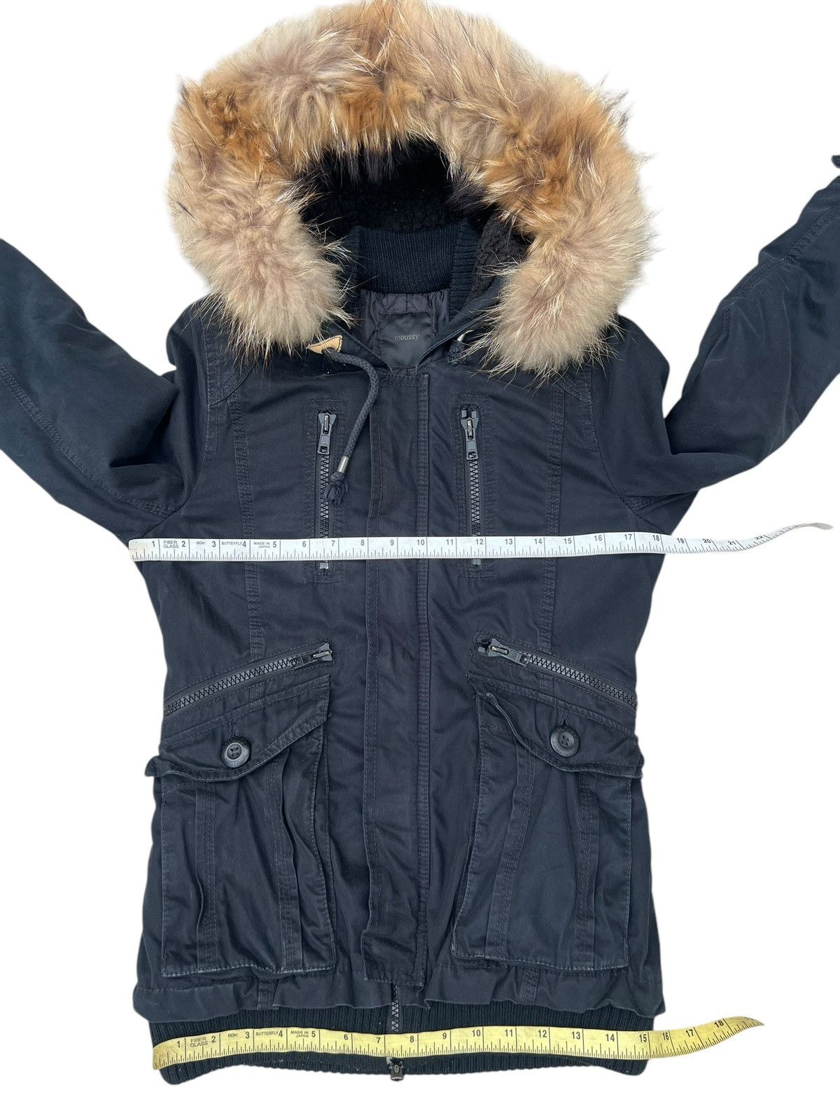 Vintage Moussy Japan Cargo Tactical Raccoon Fur Hoodie Jacket Size US S / EU 44-46 / 1 - 2 Thumbnail