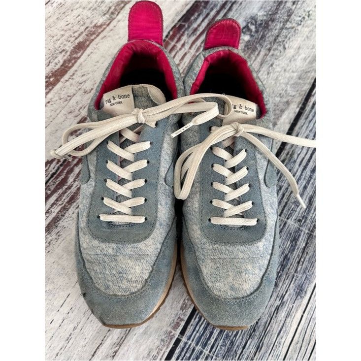 Rag & Bone Rag & Bone Light Blue Suede & Knit Sneakers with Pink Lining Size US 7.5 / IT 37.5 - 2 Thumbnail