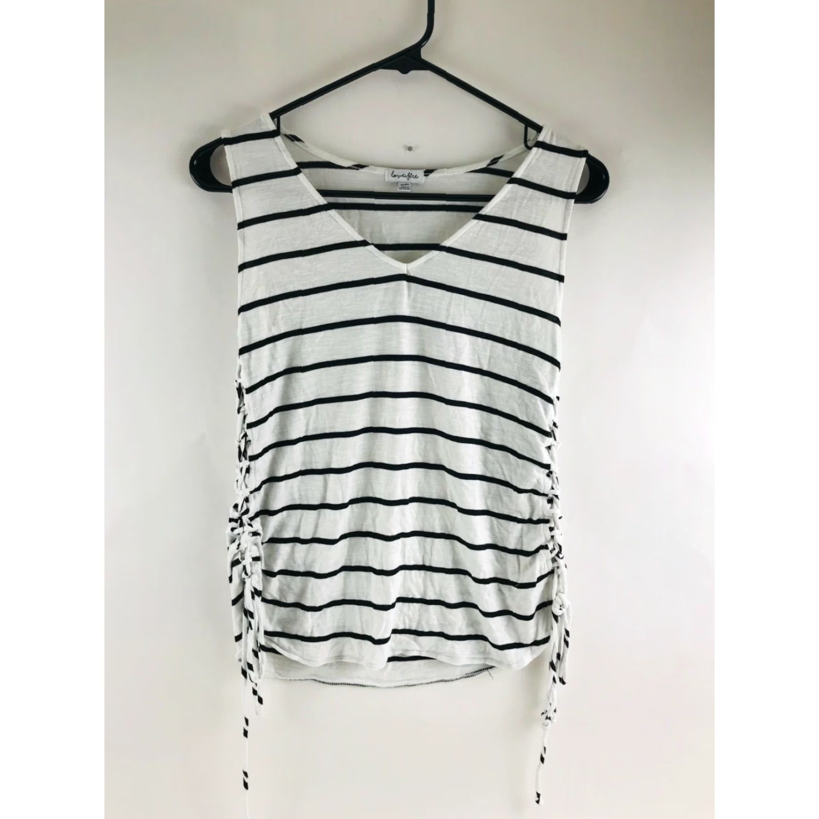 Vintage Love Fire Top Women’s Striped Sleeveless V-Neck Lace Up Sides Black White M Size M / US 6-8 / IT 42-44 - 2 Thumbnail