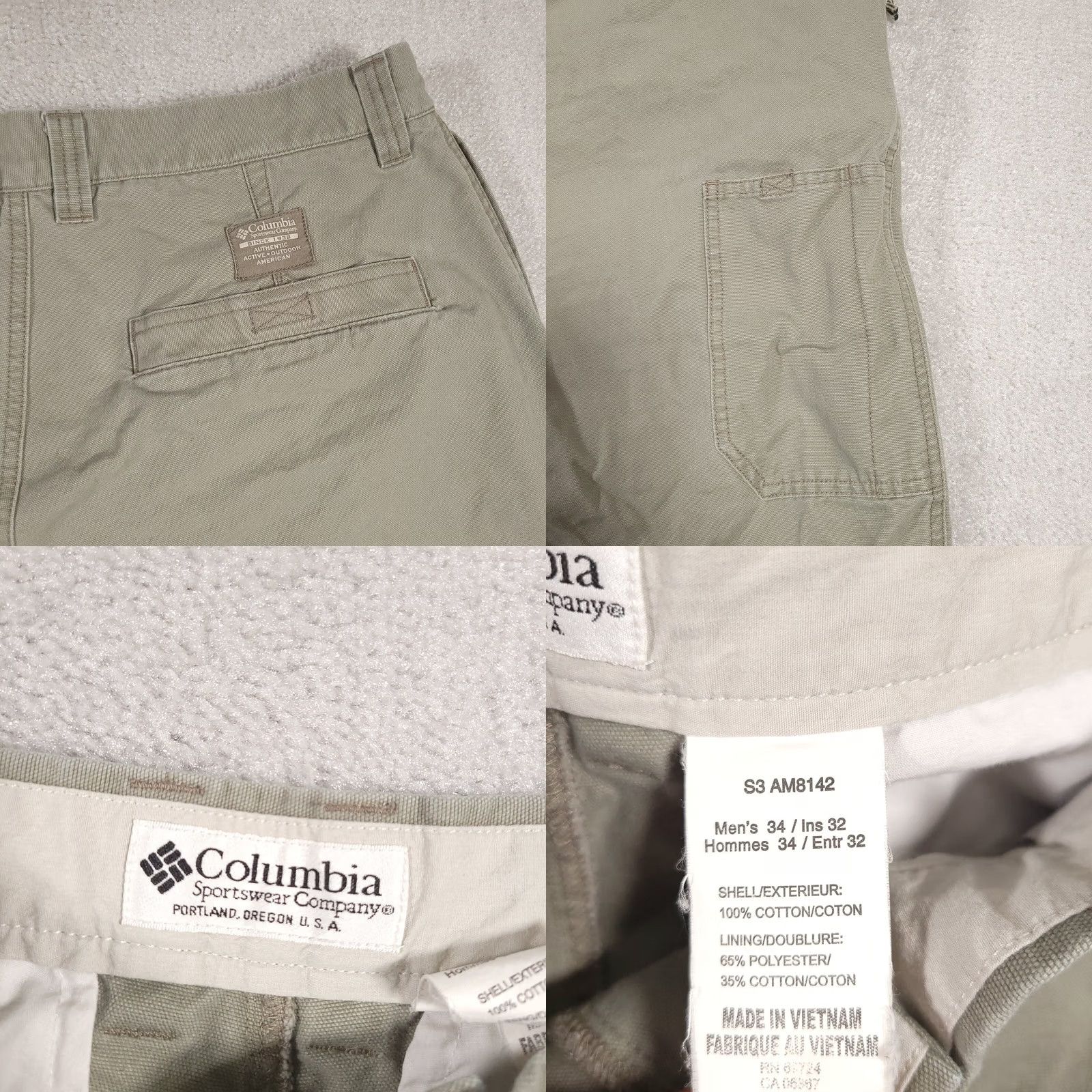 Vintage Columbia Pants Mens 34x32 Beige Canvas Hiking Cotton Zip Pockets 5 Pocket Cargo Regular Straight 5-Pocket Design Mens Size US 34 / EU 50 - 9 Thumbnail