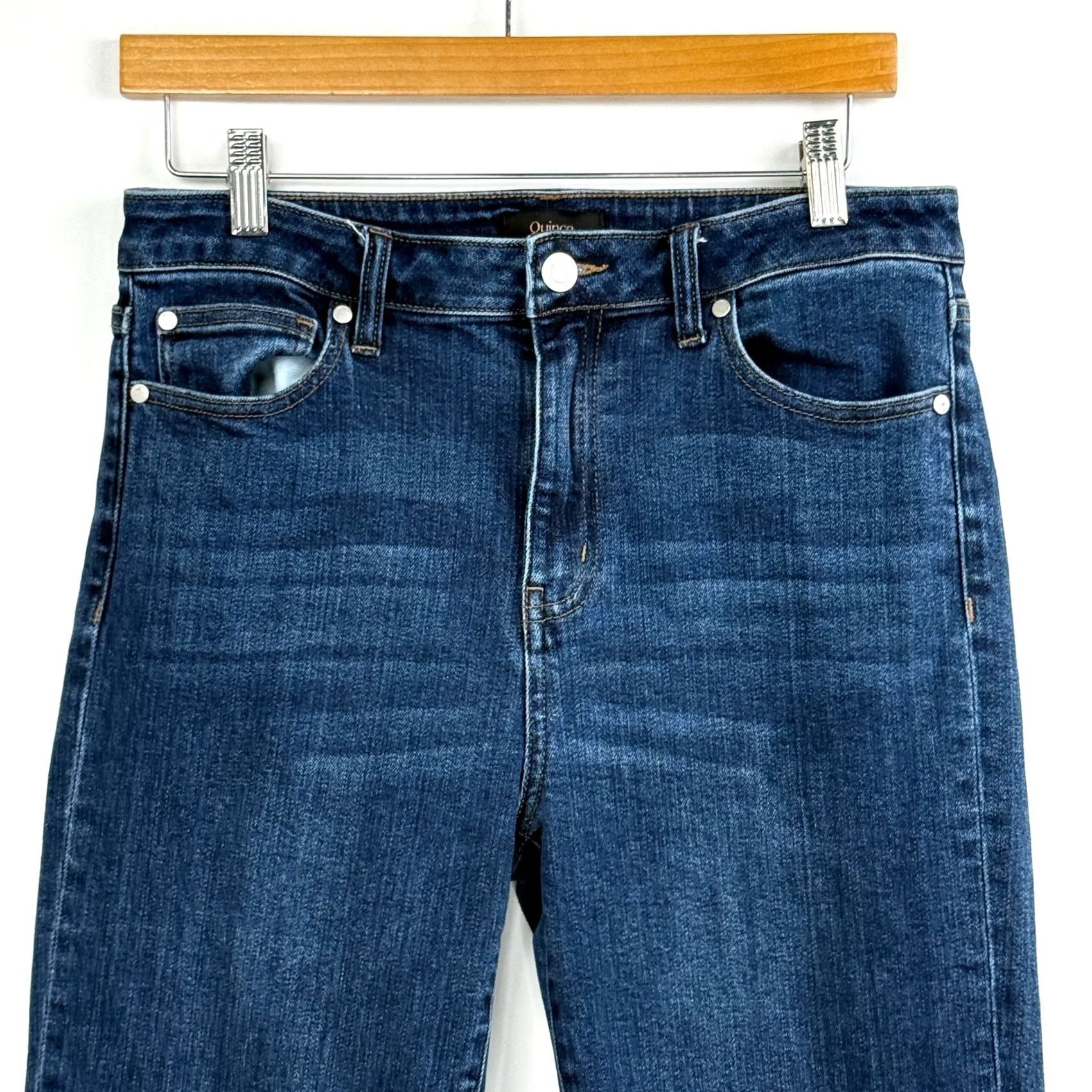 Quince Quince Jeans Womens 29 Stretch High Rise Straight Denim Dark Wash | 5-Pocket | Button Zip Closure | Cotton Blend | Inseam 25 in | Regular Fit | Blue Size 29" - 2 Thumbnail