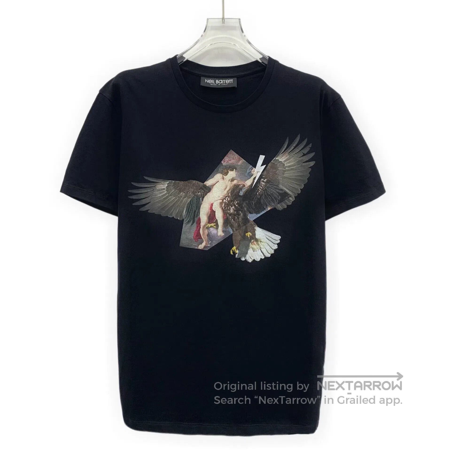 Neil Barrett Neil Barrett Black Angel Eagle Print Cotton Round Neck Sho Size US S / EU 44-46 / 1 - 1 Thumbnail