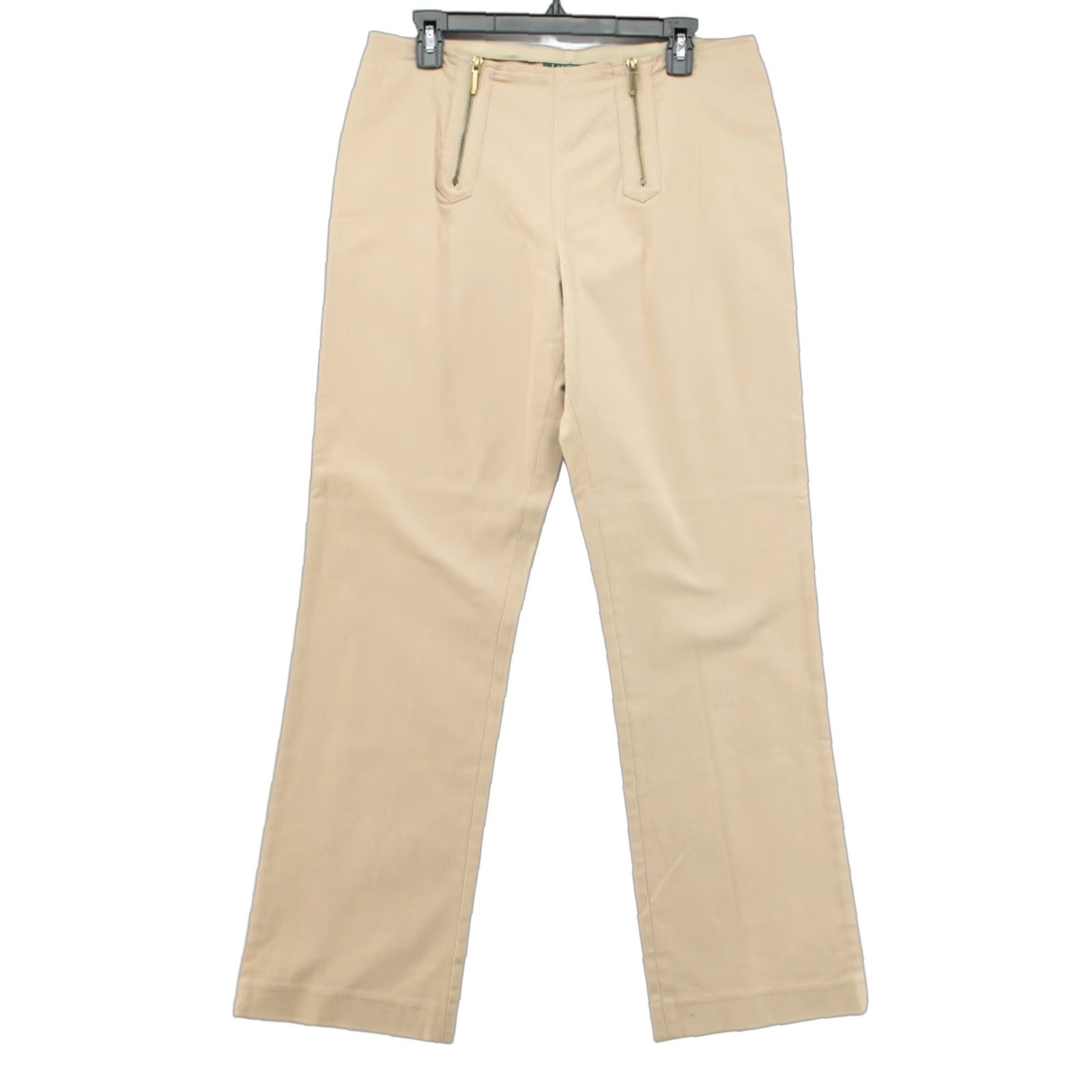 Ralph Lauren VINTAGE Ralph Lauren Pants Women Size 12 Khaki Beige Stretch Front Zipper Career Chino 90s Womens Size 34" / US 12 / IT 48 - 1 Thumbnail