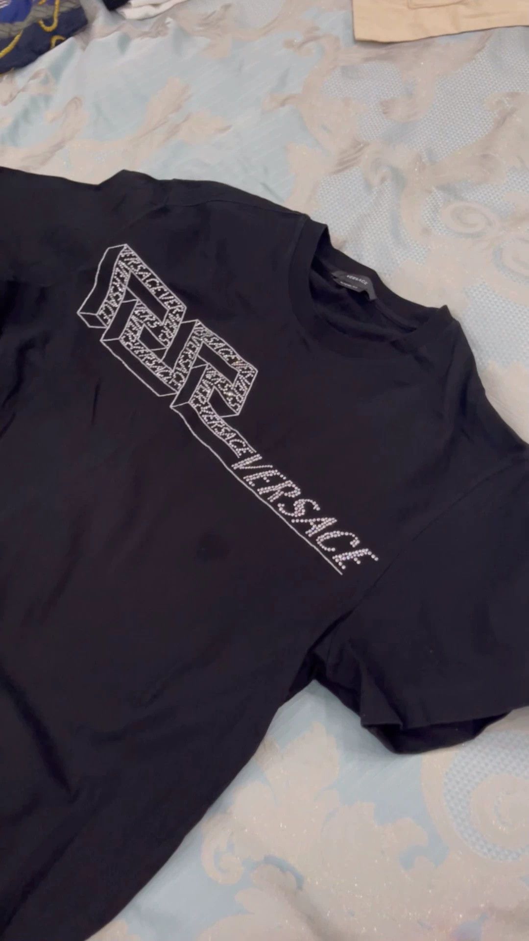 Versace Versace Black M Short Sleeve Tee Rhinestone La Greca Silver Size US M / EU 48-50 / 2 - 1 Thumbnail