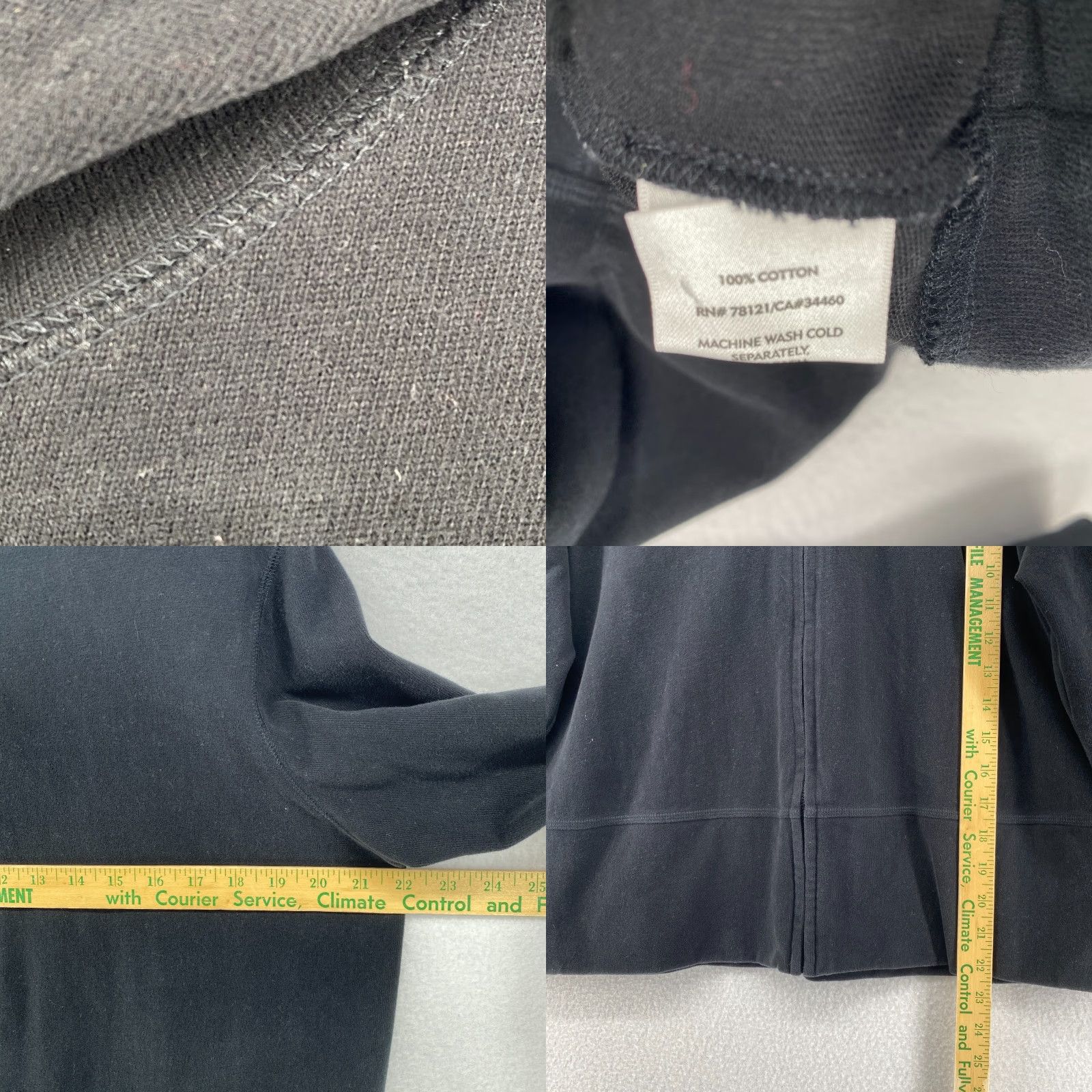 EILEEN FISHER Jacket L Hoodie Black Heavy Brushed Jersey Cotton Full Zip Boxy Hooded Pockets All Seasons