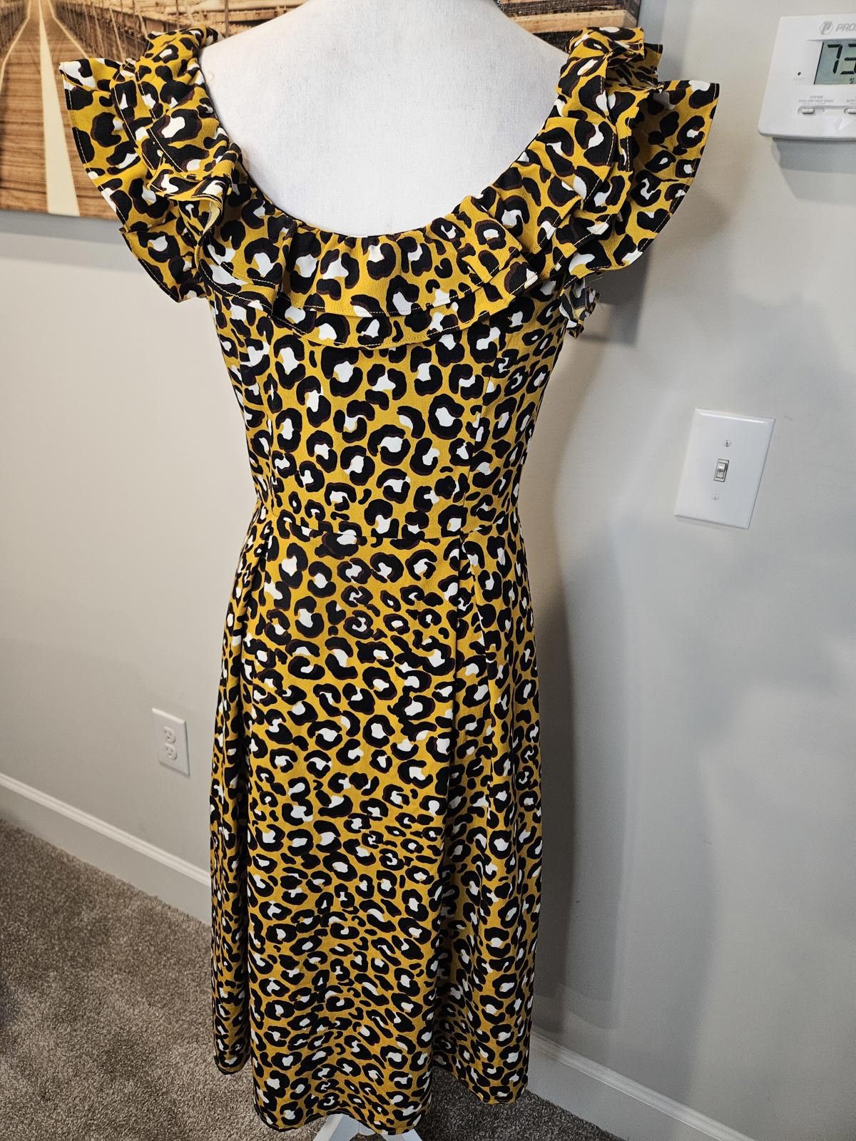 Designer Who What Wear Leopard Print Dress with Ruffle Sleeves Size S / US 4 / IT 40 - 1 Thumbnail