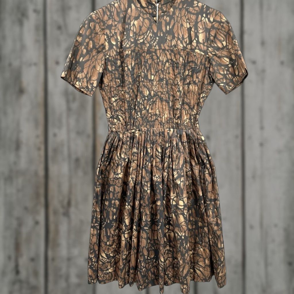 Vintage VINTAGE AnR Jr. Brown Tea Dress S Pintuck Fit Flare Cocktail 1950s Retro Art Deco Womens Size S / US 4 / IT 40 - 1 Thumbnail