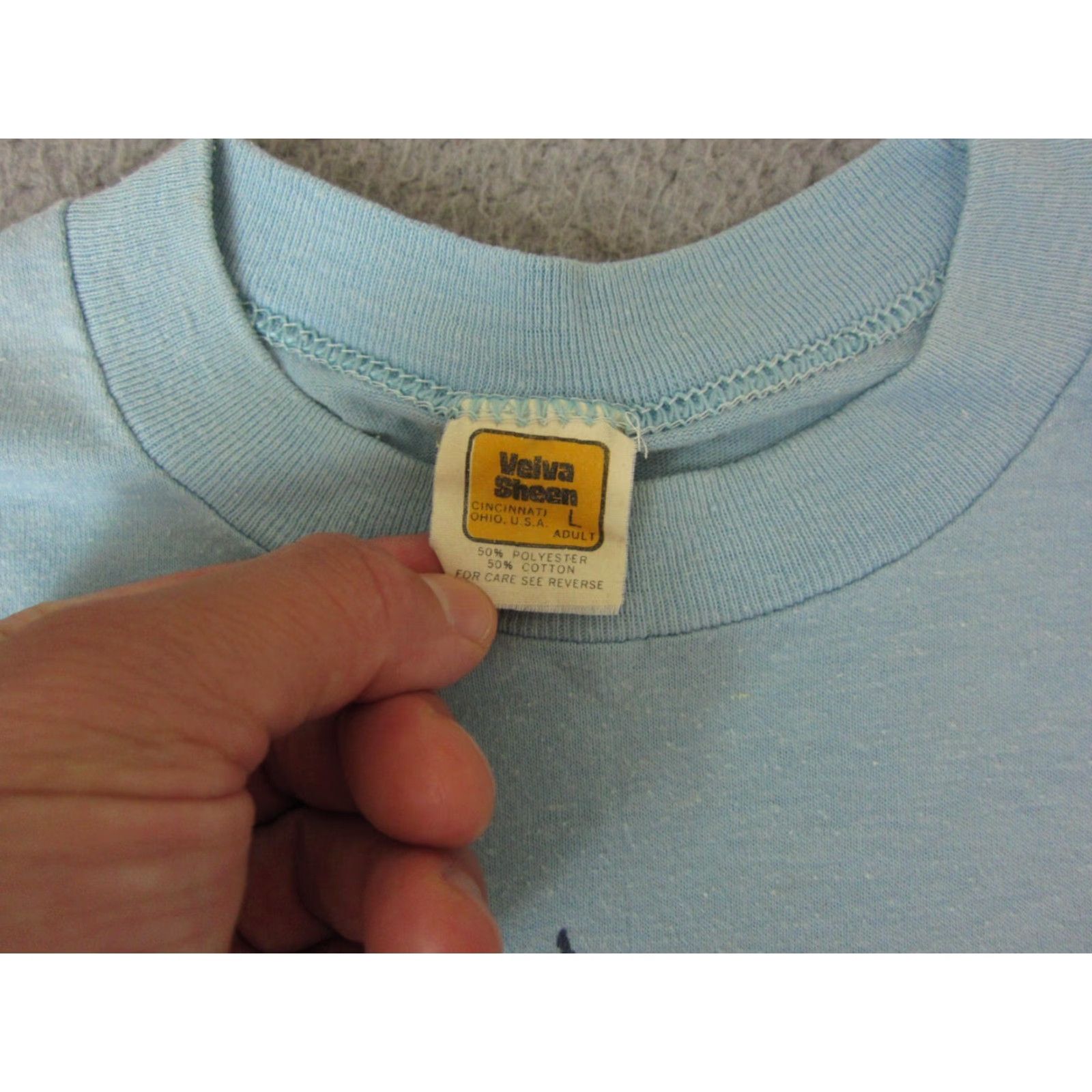 Velva Sheen VINTAGE Washington DC Shirt Mens L Blue 70s Velva Sheen T-Shirt Short Sleeve Crew Neck Cotton Jersey Made in USA Single Stitch 1A Size US L / EU 52-54 / 3 - 6 Thumbnail