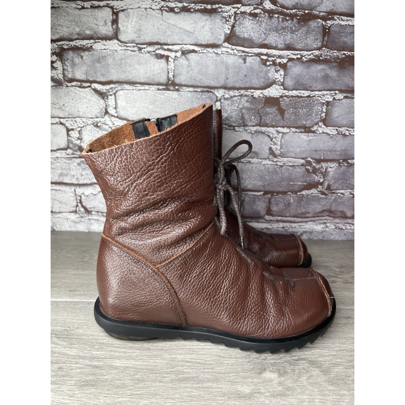 RUIbuilt Hin Rui VTG Brown Leather Ankle Boots Rope Laces Side Zip Wo Size US 8.5 / IT 38.5 - 18 Thumbnail