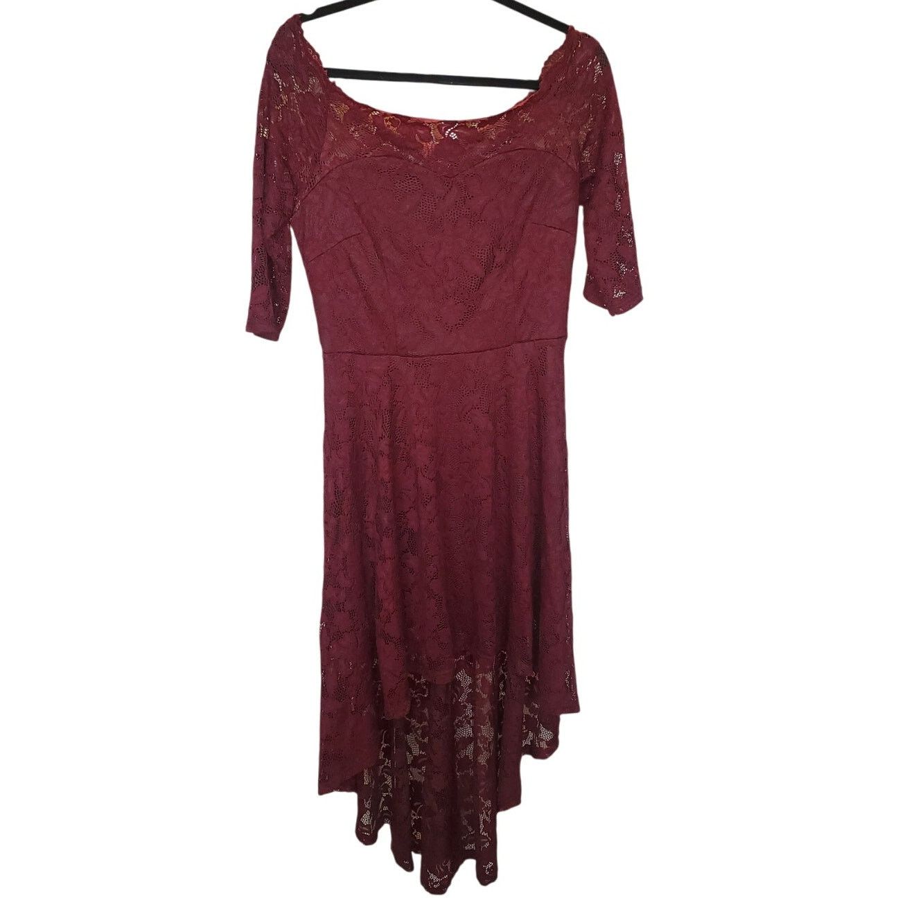 Other Muadress Burgundy Lace Off Shoulder High Low Dress Size L Size L / US 10 / IT 46 - 1 Thumbnail