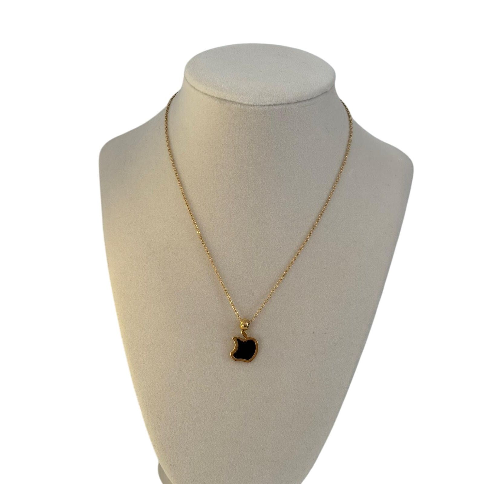 Other Black Apple Pendant Necklace Gold Stainless Steel Minimal Size ONE SIZE - 2 Thumbnail