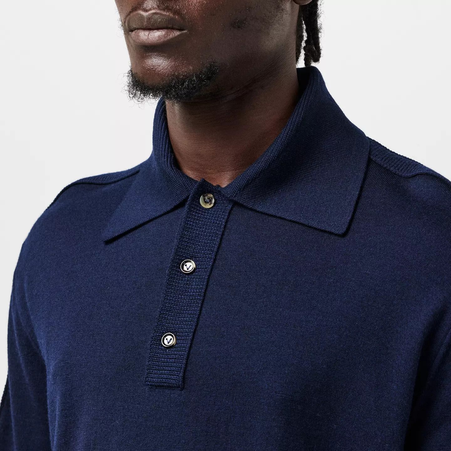 Bottega Veneta o1g2r1mq0426 Wool Polo Shirt in Midnight Blue Size US S / EU 44-46 / 1 - 5 Thumbnail