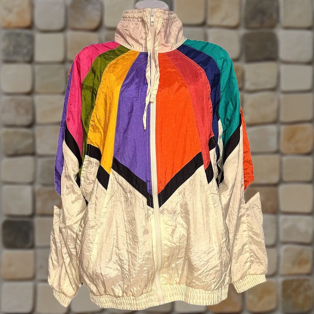 Rainbow VTG Milano Sport Track Suit Windbreaker Women M 2 Piece Colorblock Rainbow 80s Granny Core Golden Girls Size M / US 6-8 / IT 42-44 - 1 Thumbnail