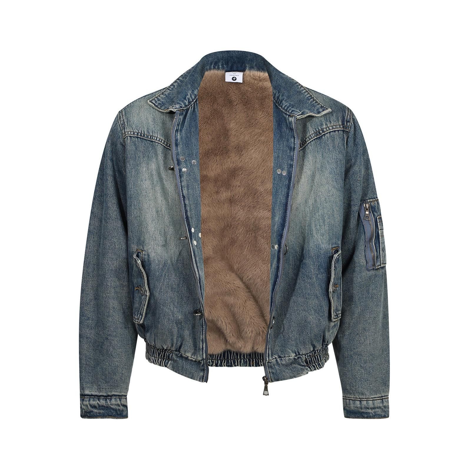 Jean Blue Washed Denim Jacket with Fireman Clasp, Faux Fur Lined Size US M / EU 48-50 / 2 - 2 Thumbnail