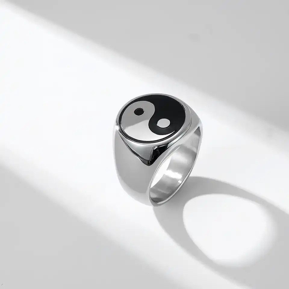 Jewelry x Ring Gold Plated Yin Yang Symbol Ring ( Size 7 To 12 ) in Silver, Men's