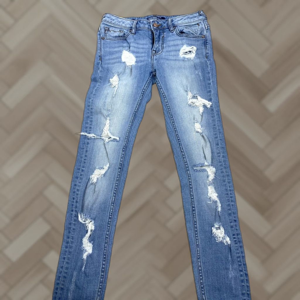 Vintage VIGOSS The Chelsea Skinny Light Blue Denim Jeans 26x29 Womens Distress Blue Inseam 29 Jeans 3760 Size 26" / US 2 / IT 38 - 1 Thumbnail