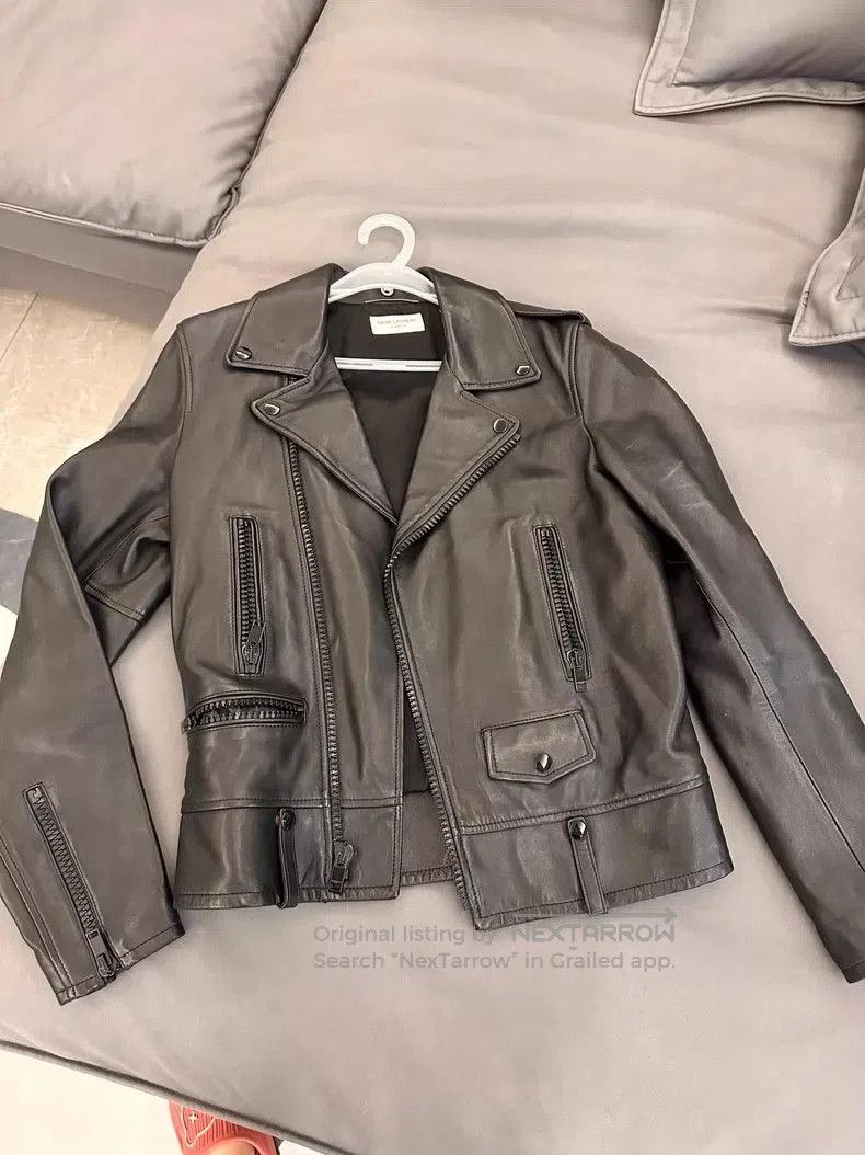 Yves Saint Laurent YSL Black Leather Jacket with Moto Design. Size US L / EU 52-54 / 3 - 1 Thumbnail