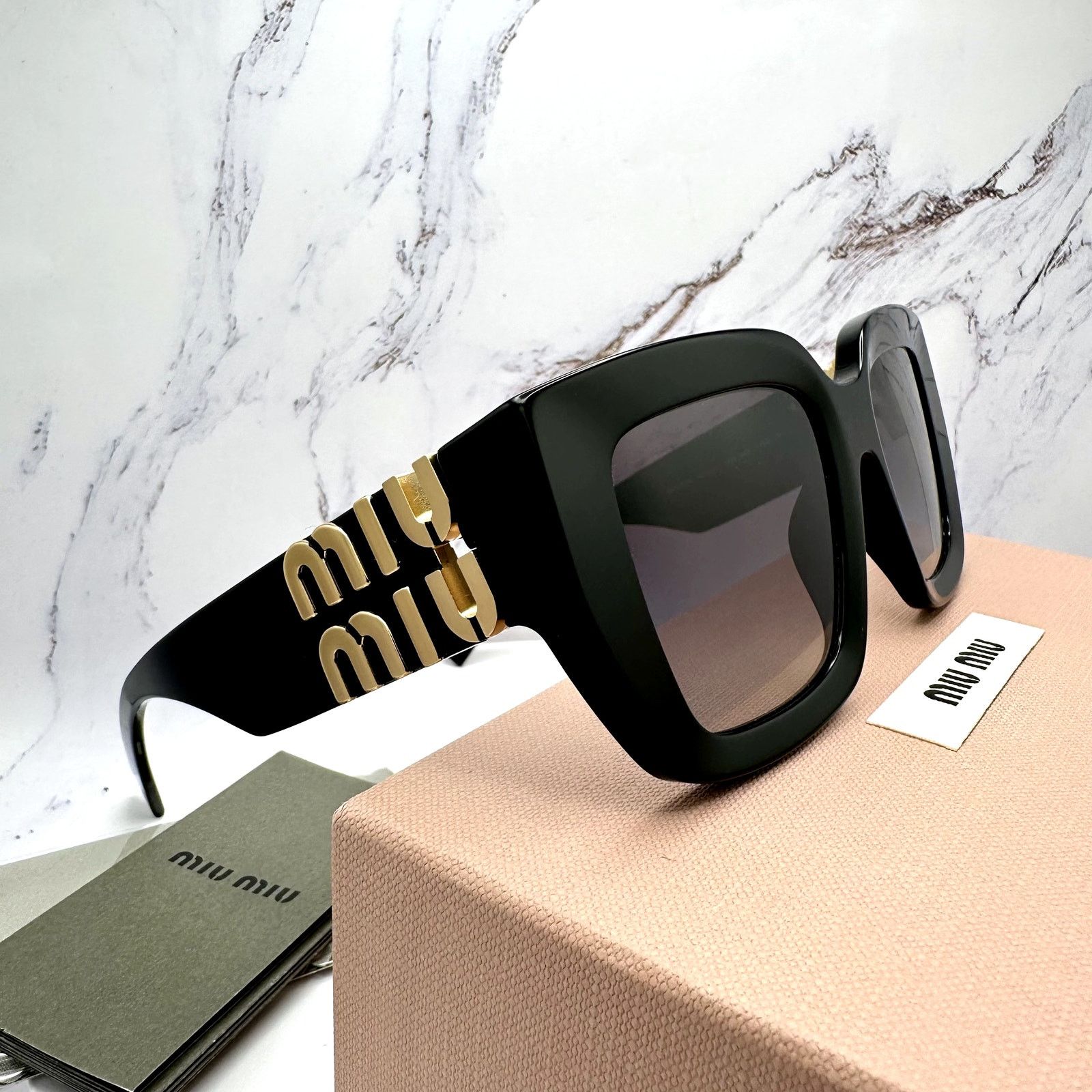 Miu Miu New MIU MIU Sunglasses Black Square Gold Metal Authentic Size ONE SIZE - 5 Thumbnail