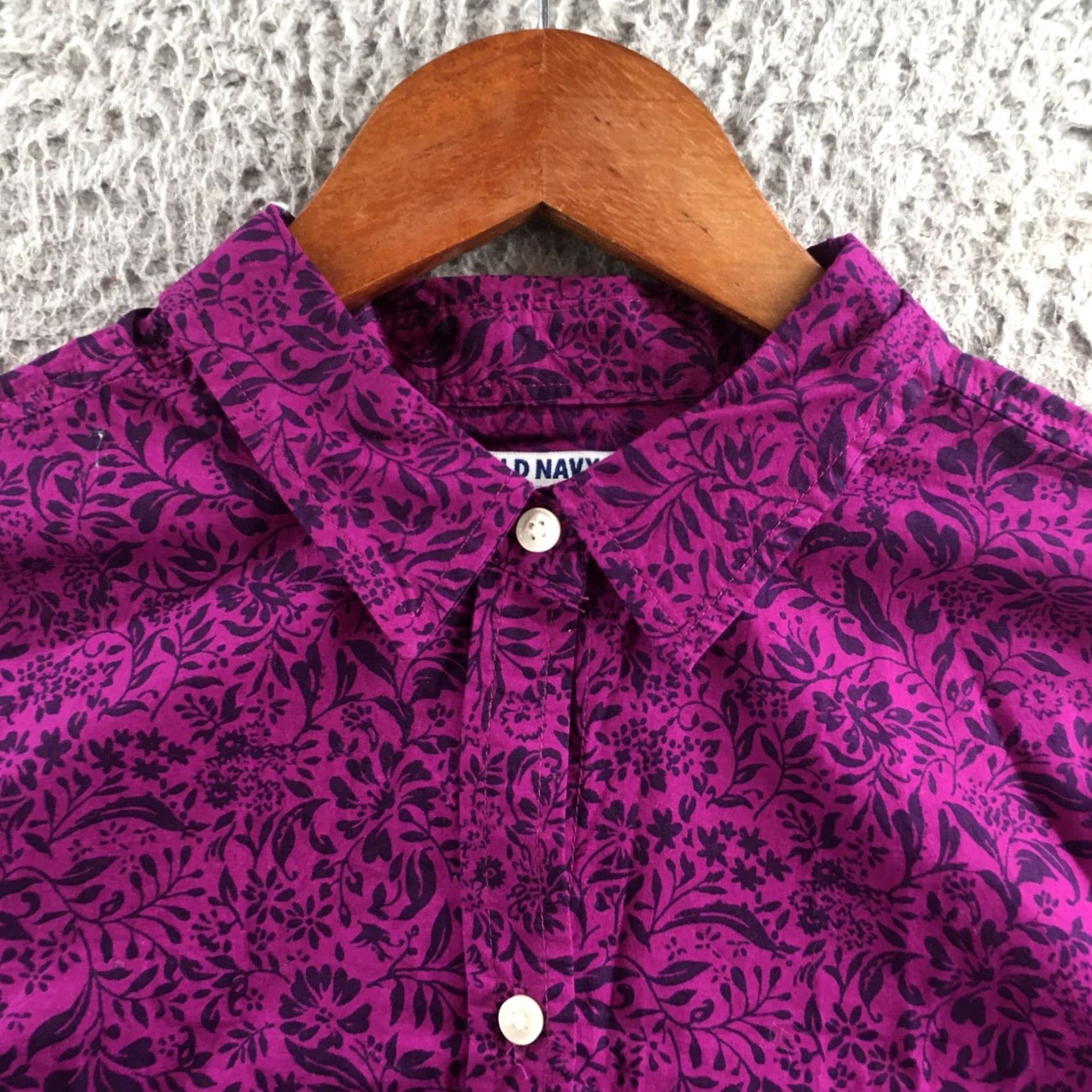 Old Navy Old Navy Shirt Womens S Petite Purple Floral Print Button-Up Long Sleeve Cotton Size S / US 4 / IT 40 - 3 Thumbnail