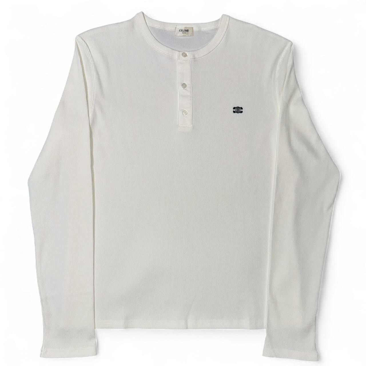Celine CELINE Paris ribbed long sleeve Henley logo t-shirt Size US L / EU 52-54 / 3 - 6 Thumbnail