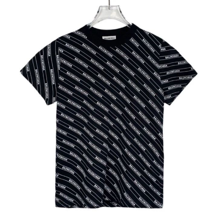 Balenciaga Full monogrammed logo crew neck black cotton sh