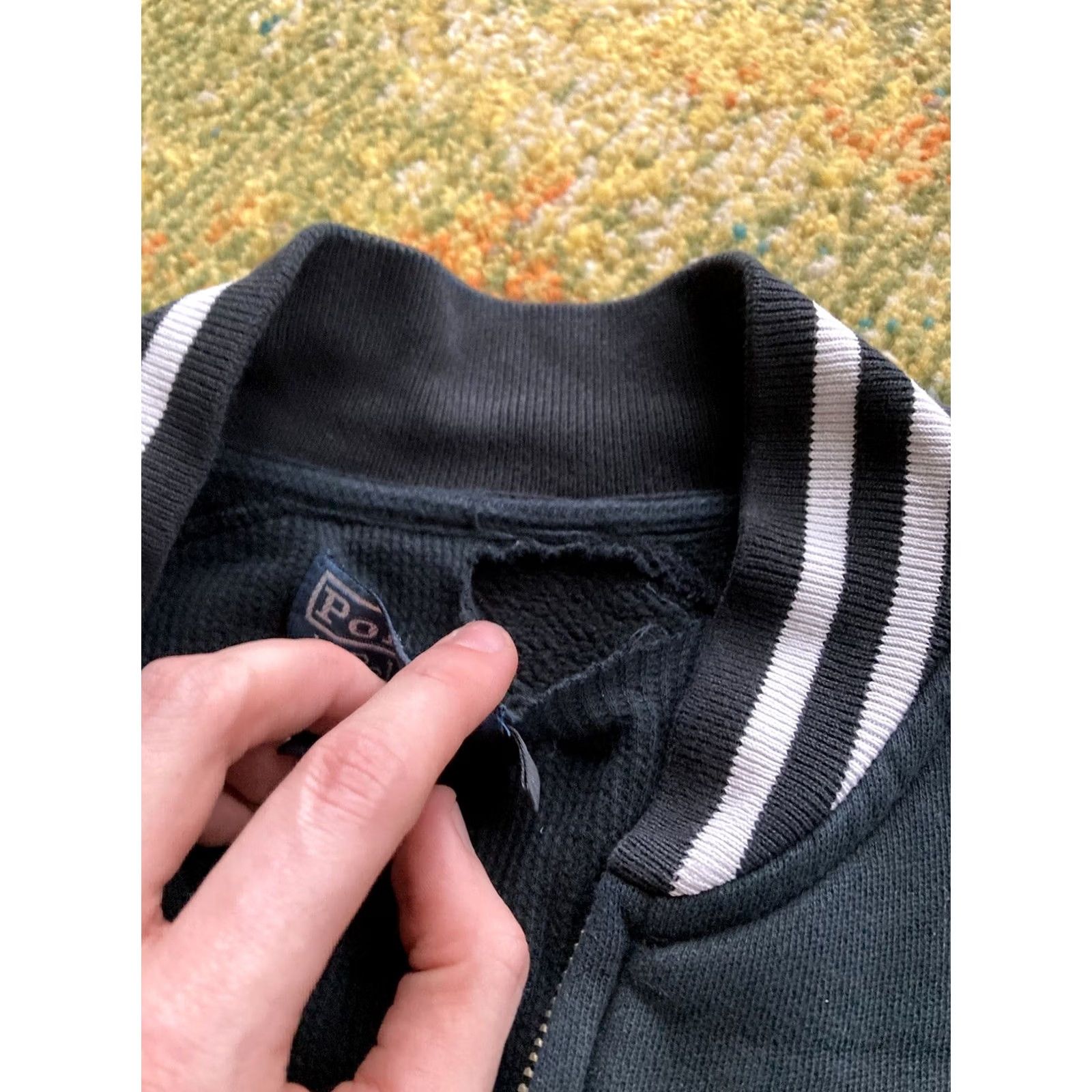 Polo Ralph Lauren VINTAGE Polo Ralph Lauren Bomber Jacket Mens L Black Full Zip Varsity Retro Torn Lining, Cuff Wear Size US L / EU 52-54 / 3 - 6 Thumbnail