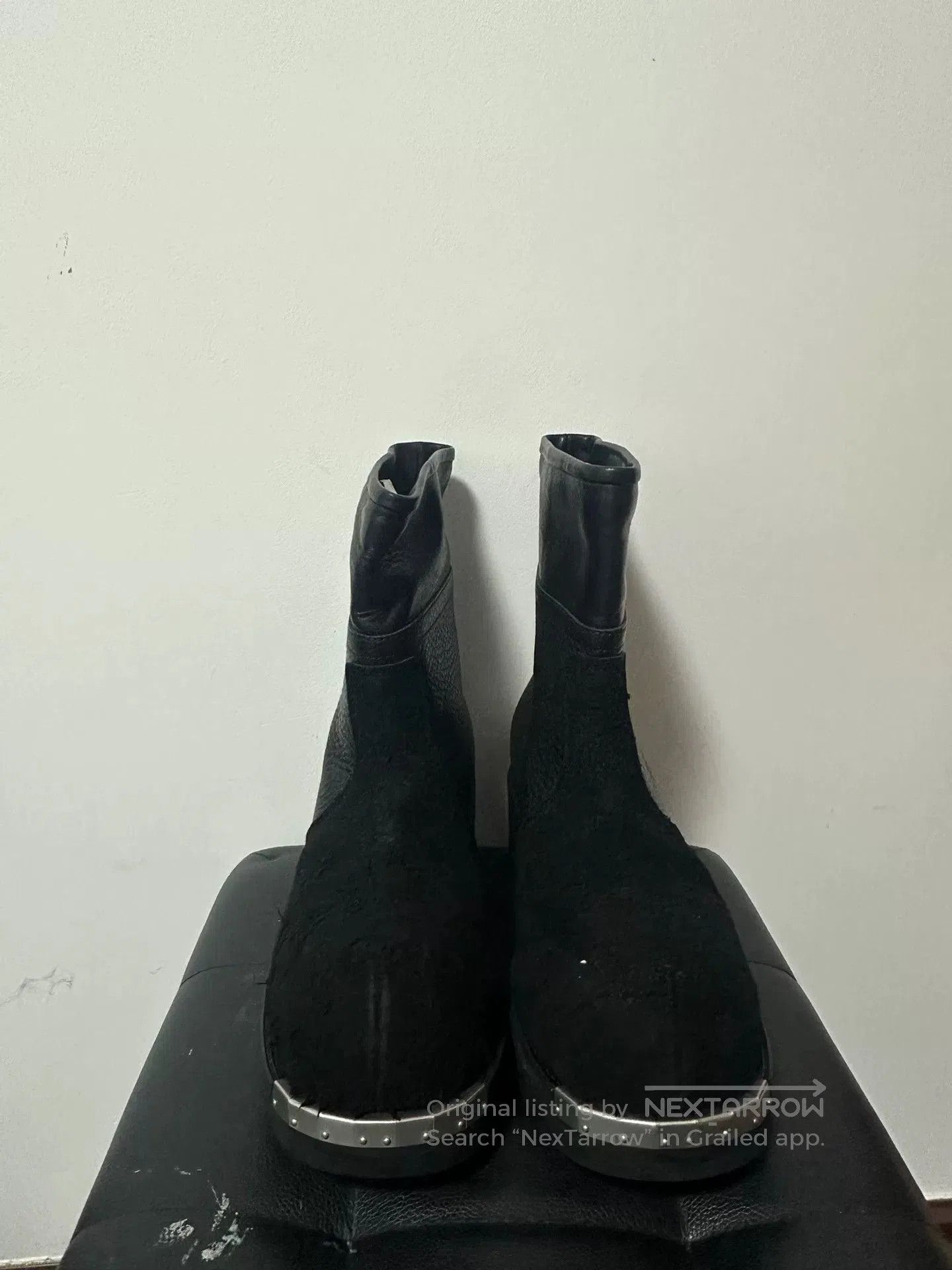 MM6 black plush round toe metal boots. Size US 10 / EU 43 - 1 Thumbnail