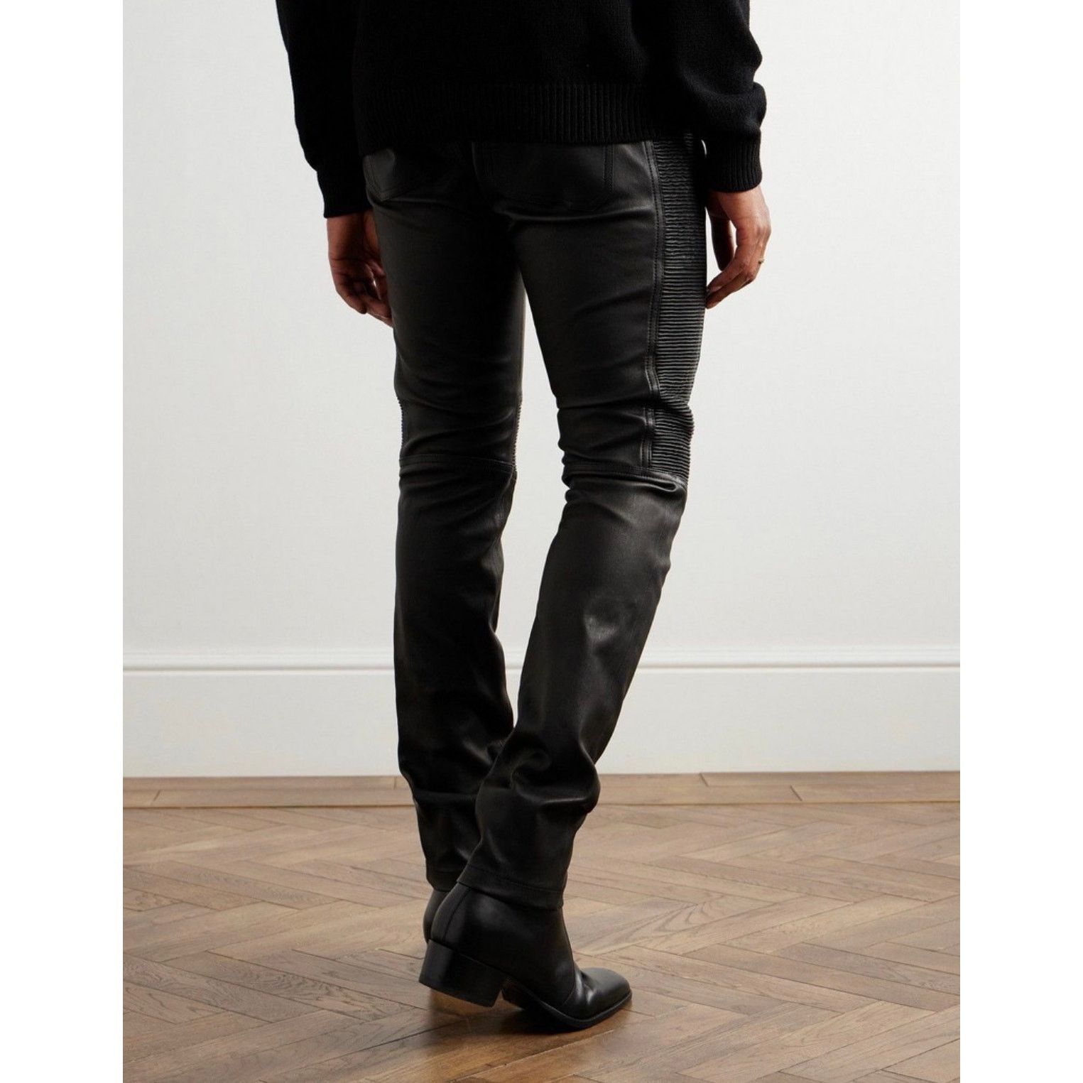 Balmain Balmain Lambskin Moto Pants Black Men’s US L Drawstring Size US 31 - 12 Thumbnail