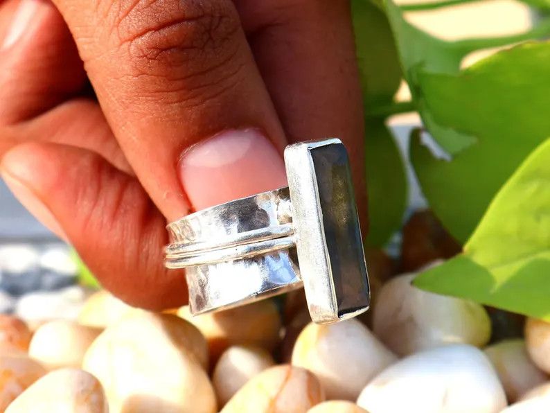 Handmade Labradorite Spinner Ring, Handmade Sterling Silver Ring Gift Size ONE SIZE - 7 Thumbnail