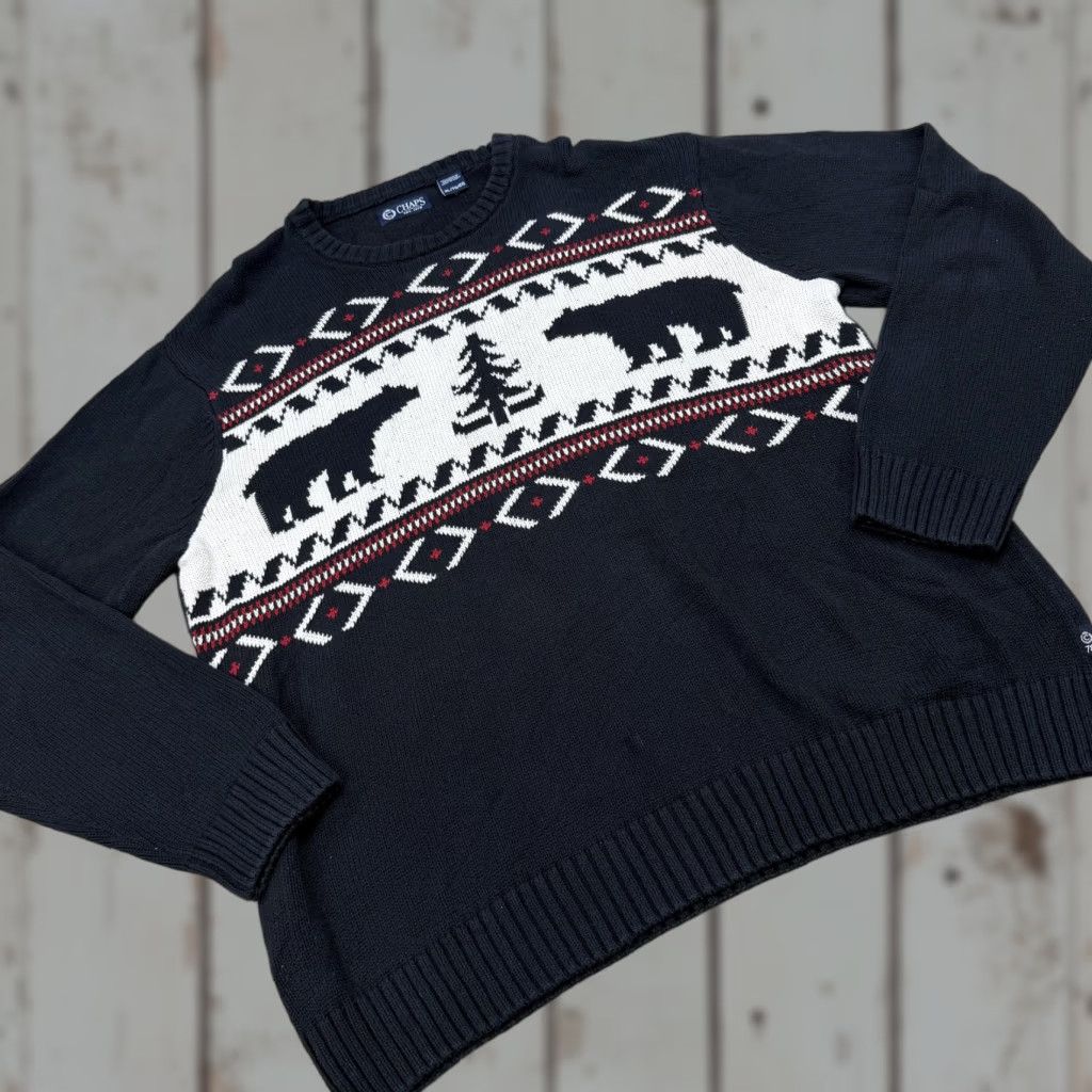 Chaps Chaps Sweater Mens XL Navy Bear Tree Fair Isle Cotton Crewneck Pullover Size US XL / EU 56 / 4 - 1 Thumbnail