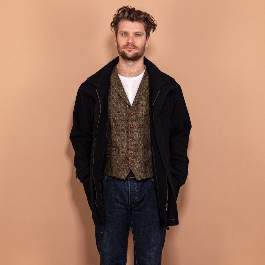 image of Vintage 90's Men Wool Blend Parka Jacket In Black (Size Large)