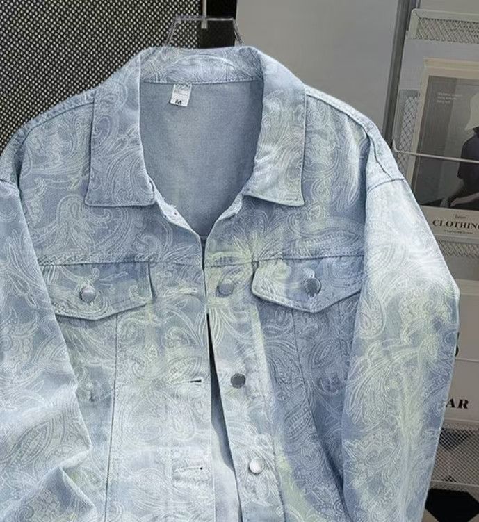 Vintage Light Blue Paisley Jacquard Denim Jacket Size M Size US M / EU 48-50 / 2 - 3 Thumbnail