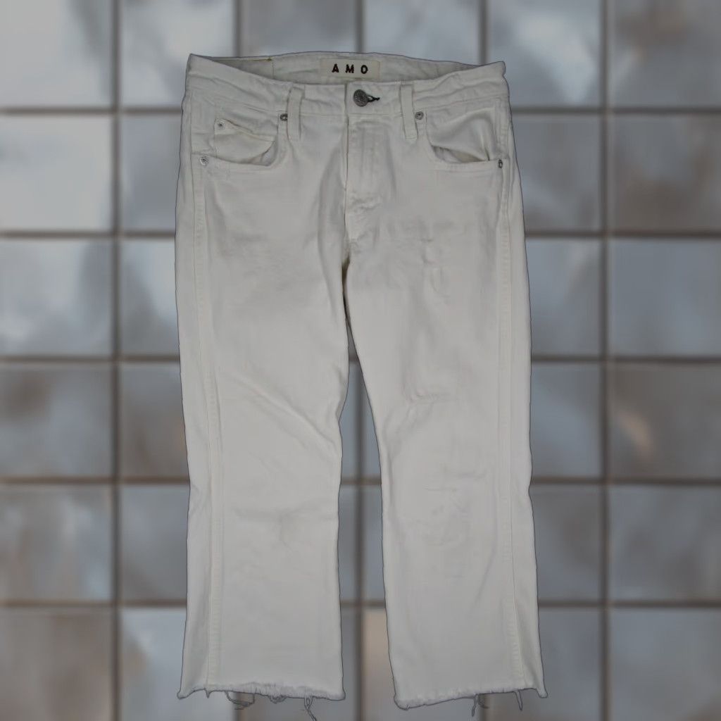 AMO AMO Jeans Womens 27 White KICK Crop Sea Salt Distressed Ankle Denim 27x23 Size 27" / US 4 / IT 40 - 1 Thumbnail