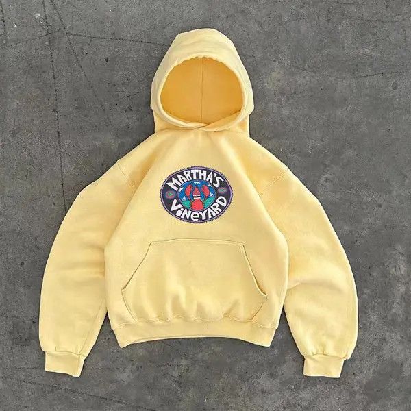 Japanese Brand Saki Yellow loose white retro lobster print hoodie y2k Size US L / EU 52-54 / 3 - 1 Thumbnail