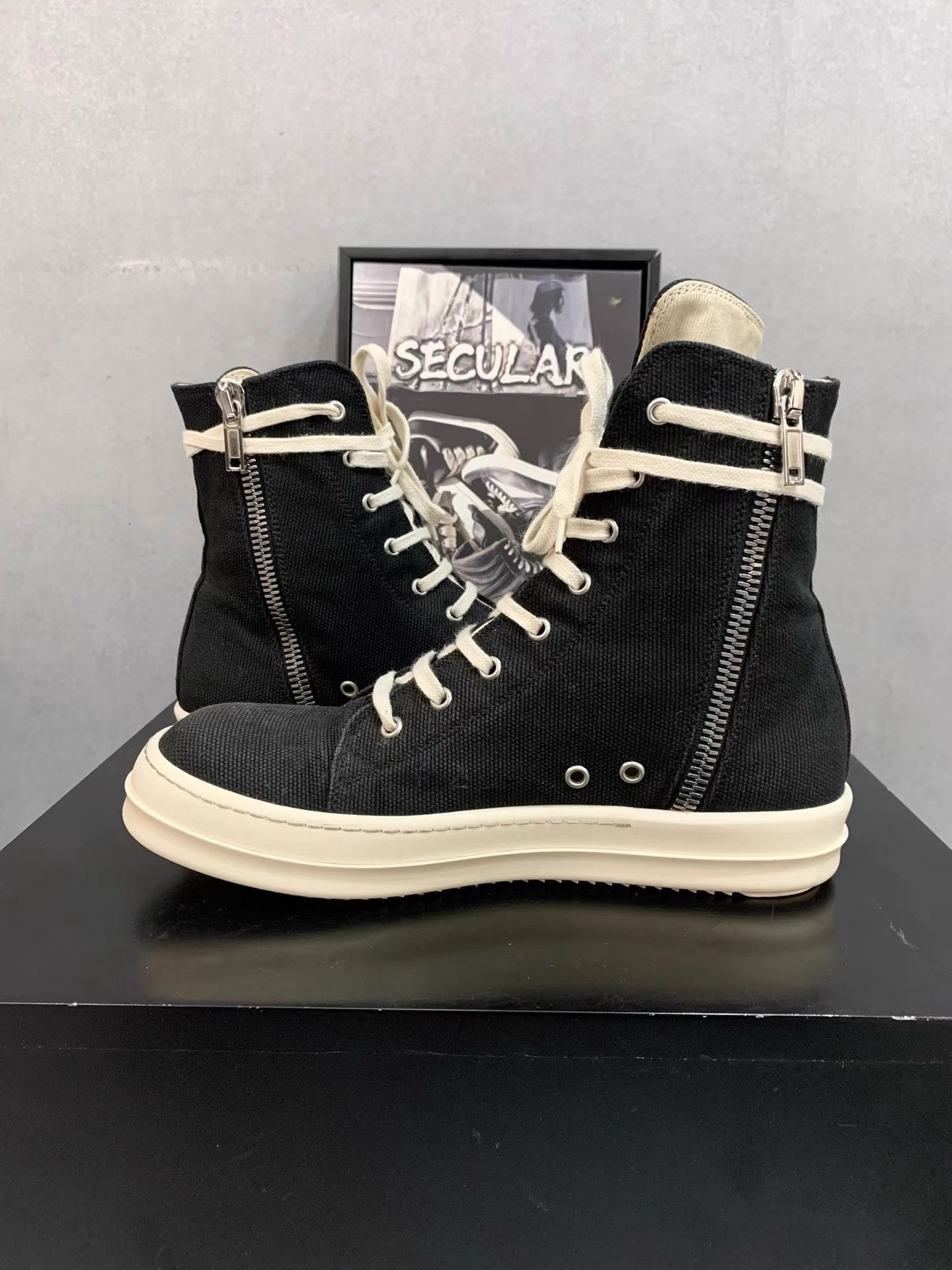 Rick Owens Rick Owens Black Canvas High Top Sneakers K34 Size US 8 / EU 41 - 6 Thumbnail