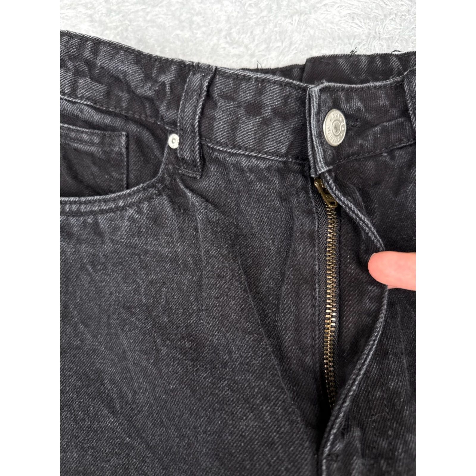 Vintage Refuge Jeans Junior 7 Black Denim Wide Leg Distressed Cotton High 26x24 Size 28" / US 6 / IT 42 - 5 Thumbnail