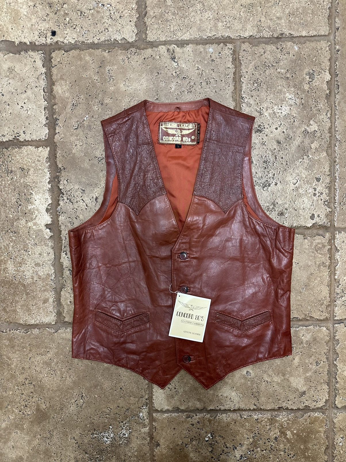 Other Concord 80’s Genuine Leather Vest Ostrich Cuervo Rust Size L / US 10 / IT 46 - 1 Thumbnail