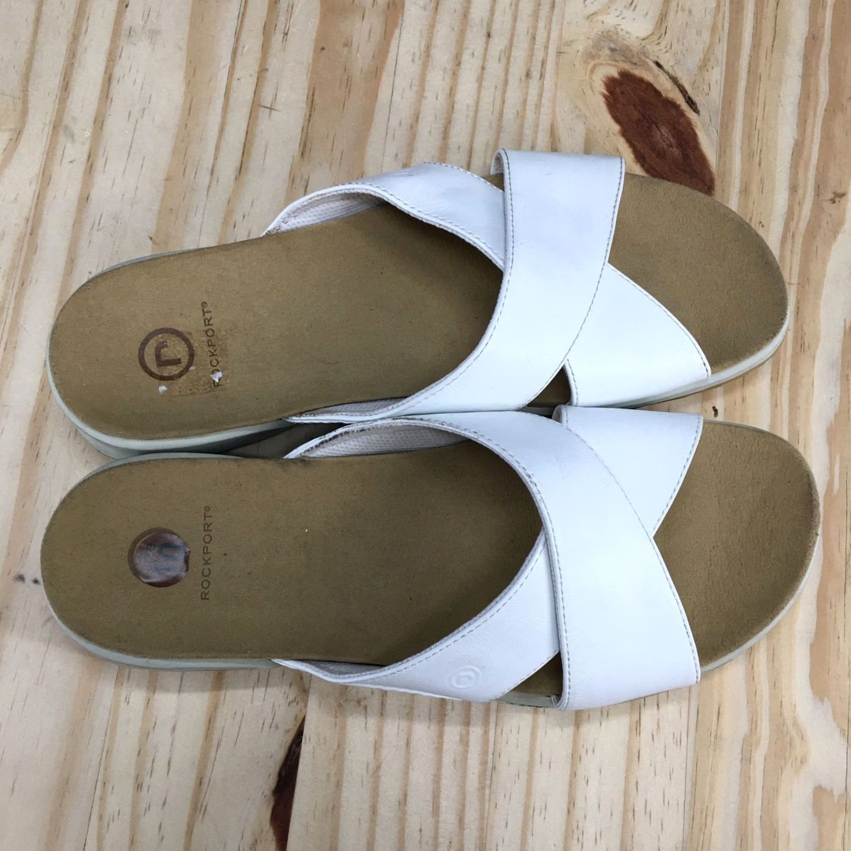 Rockport Rockport Sandals Womens 10 M Slip On Slides White Leather Casual Open Toe Size US 10 / IT 40 - 5 Thumbnail