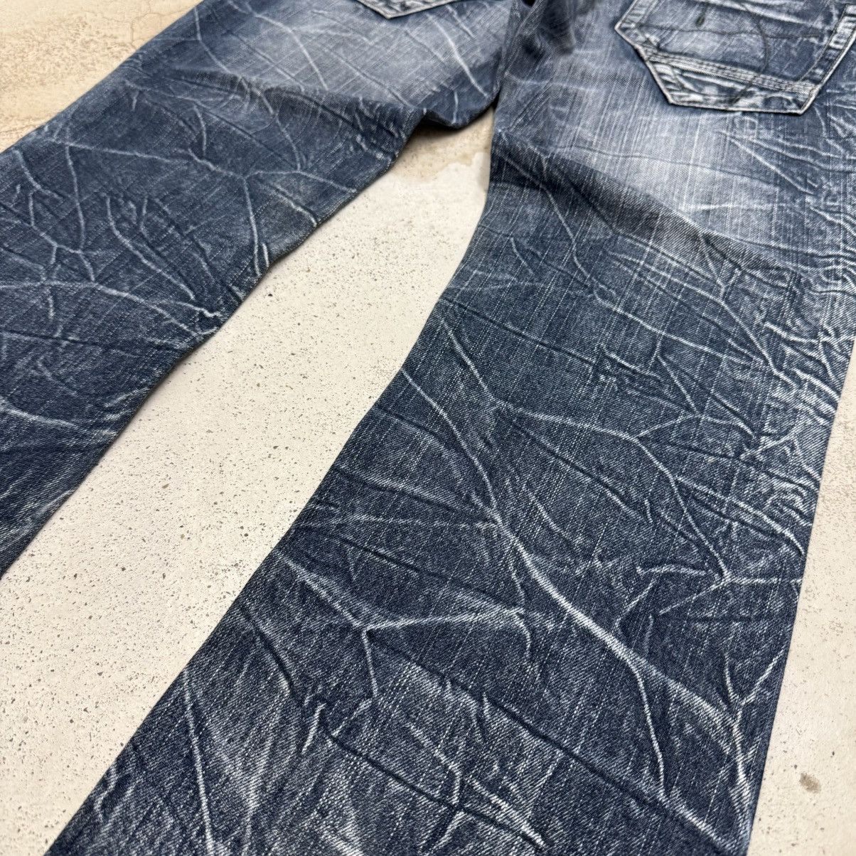 Japanese Brand Blow By Blue Crazy Y2K Whisker Washed Denim Pants Size US 31 - 12 Thumbnail